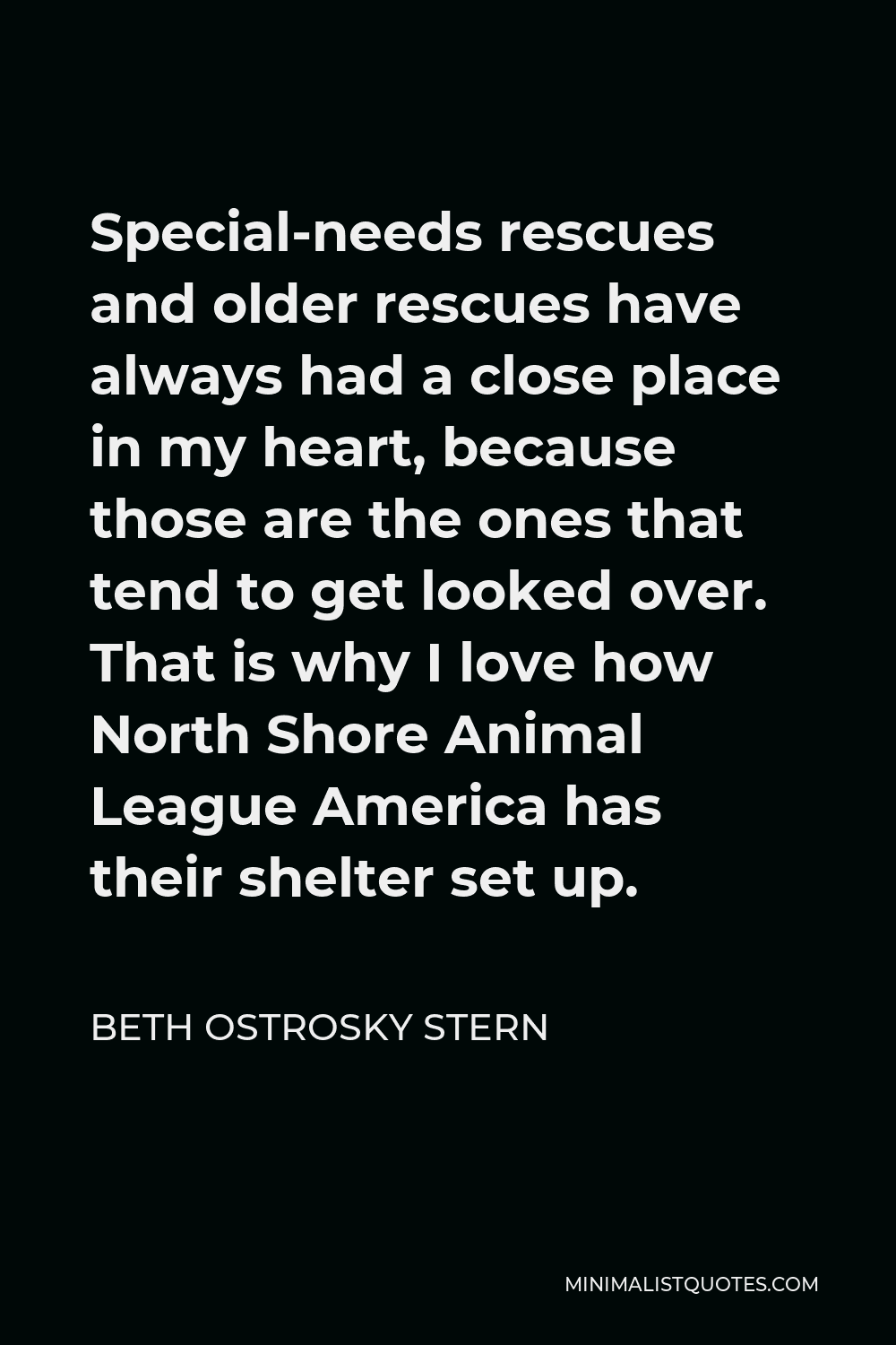 Beth Ostrosky Stern Quote - Special-needs rescues and older rescues have always had a close place in my heart, because those are the ones that tend to get looked over. That is why I love how North Shore Animal League America has their shelter set up.