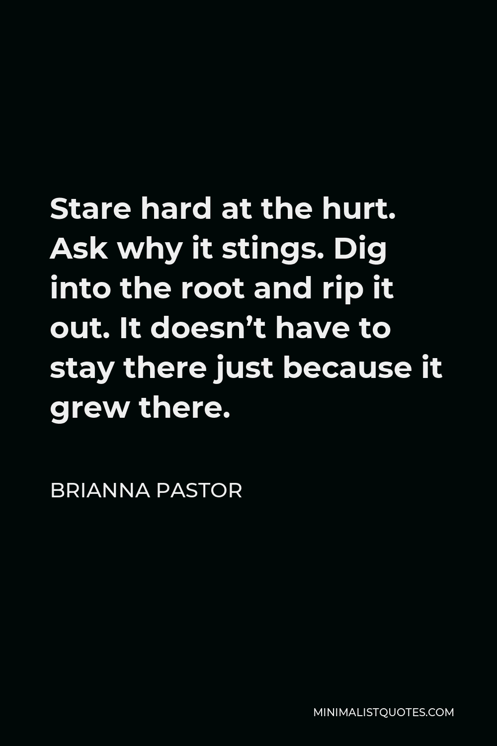 Brianna Pastor Quote - Stare hard at the hurt. Ask why it stings. Dig into the root and rip it out. It doesn’t have to stay there just because it grew there.