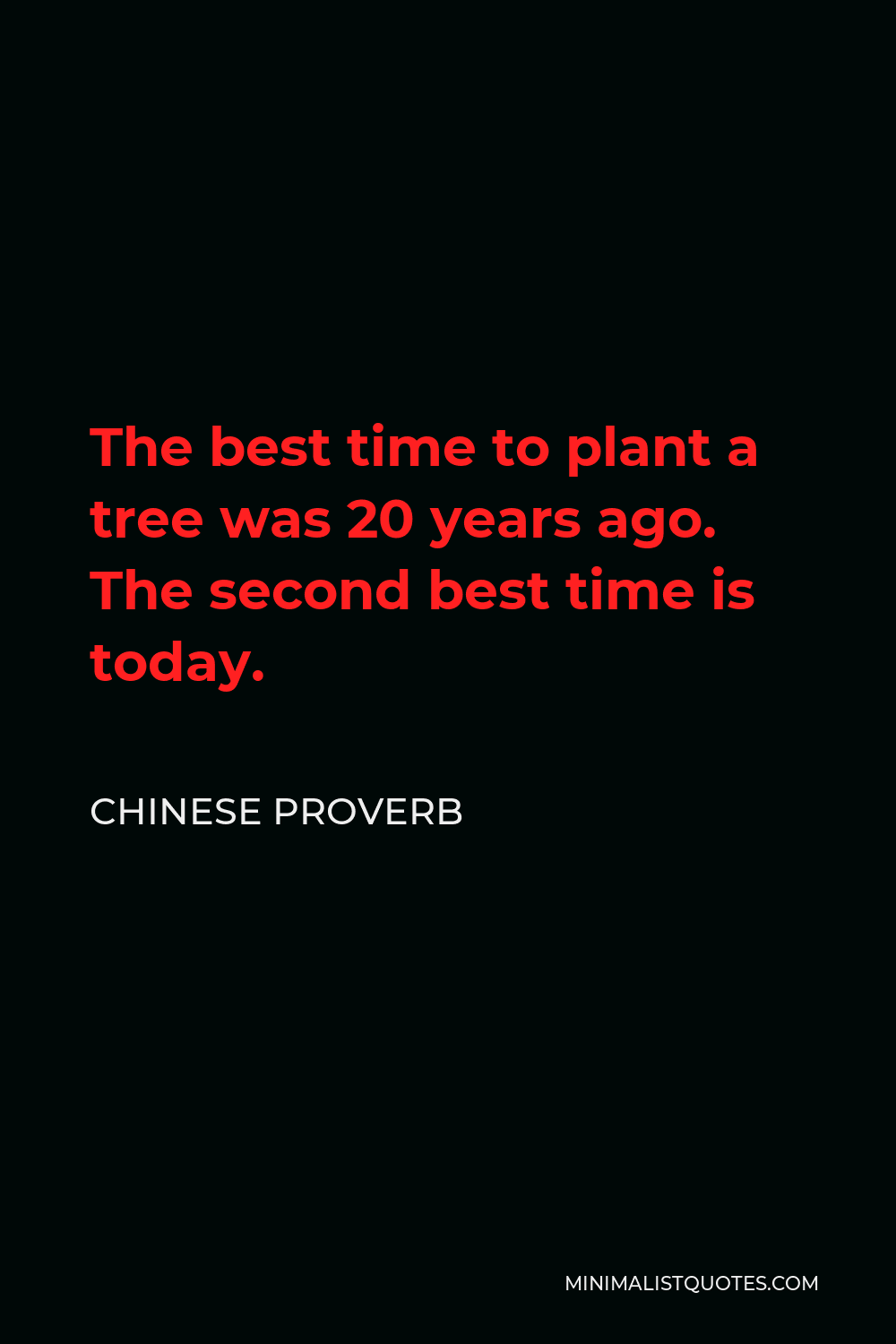 Chinese Proverb Quote - The best time to plant a tree was 20 years ago. The second best time is today.