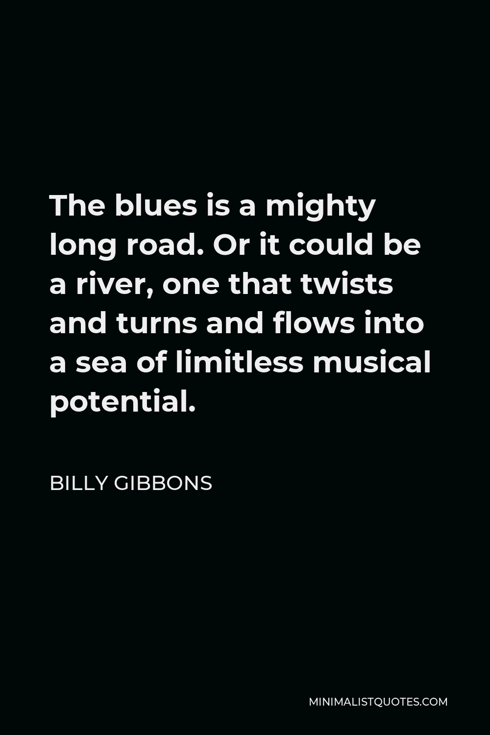 Billy Gibbons Quote - The blues is a mighty long road. Or it could be a river, one that twists and turns and flows into a sea of limitless musical potential.