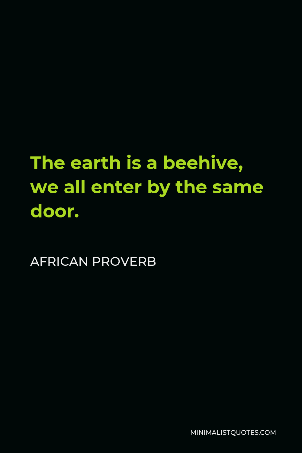 African Proverb Quote - The earth is a beehive, we all enter by the same door.