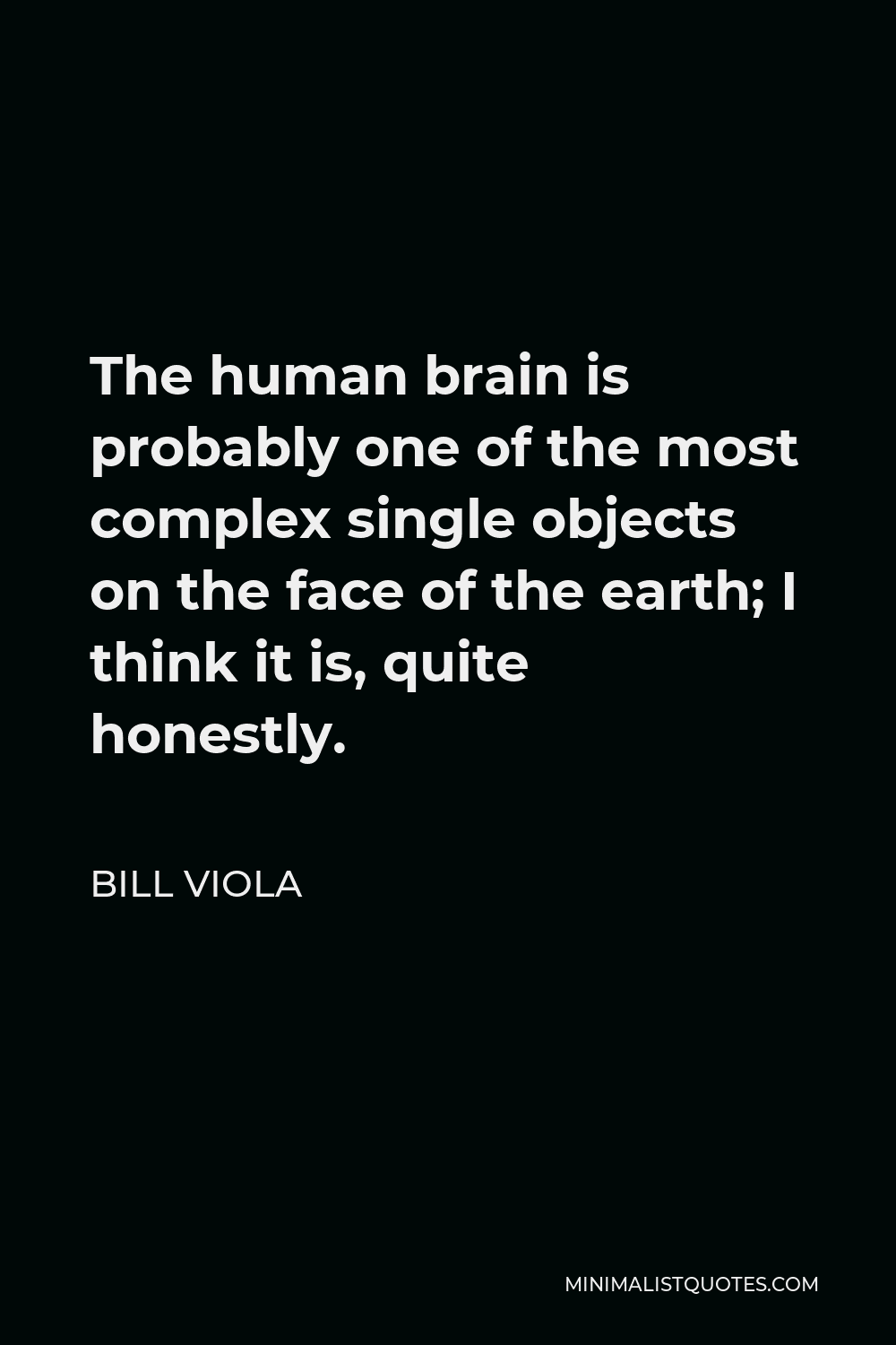 Bill Viola Quote - The human brain is probably one of the most complex single objects on the face of the earth; I think it is, quite honestly.