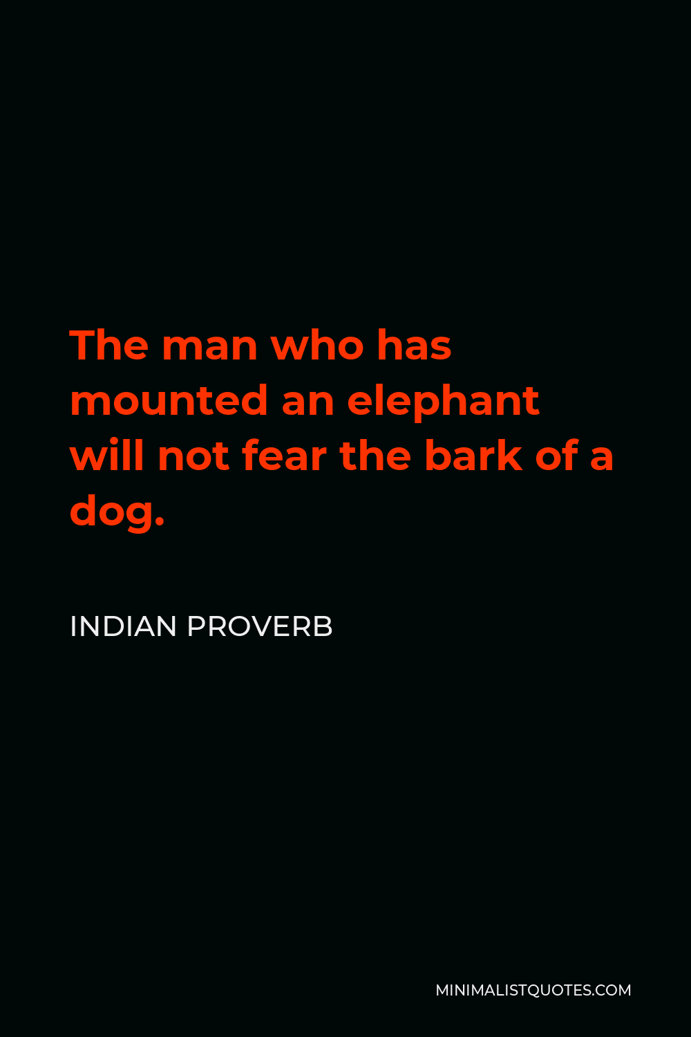 Indian Proverb Quote - The man who has mounted an elephant will not fear the bark of a dog.