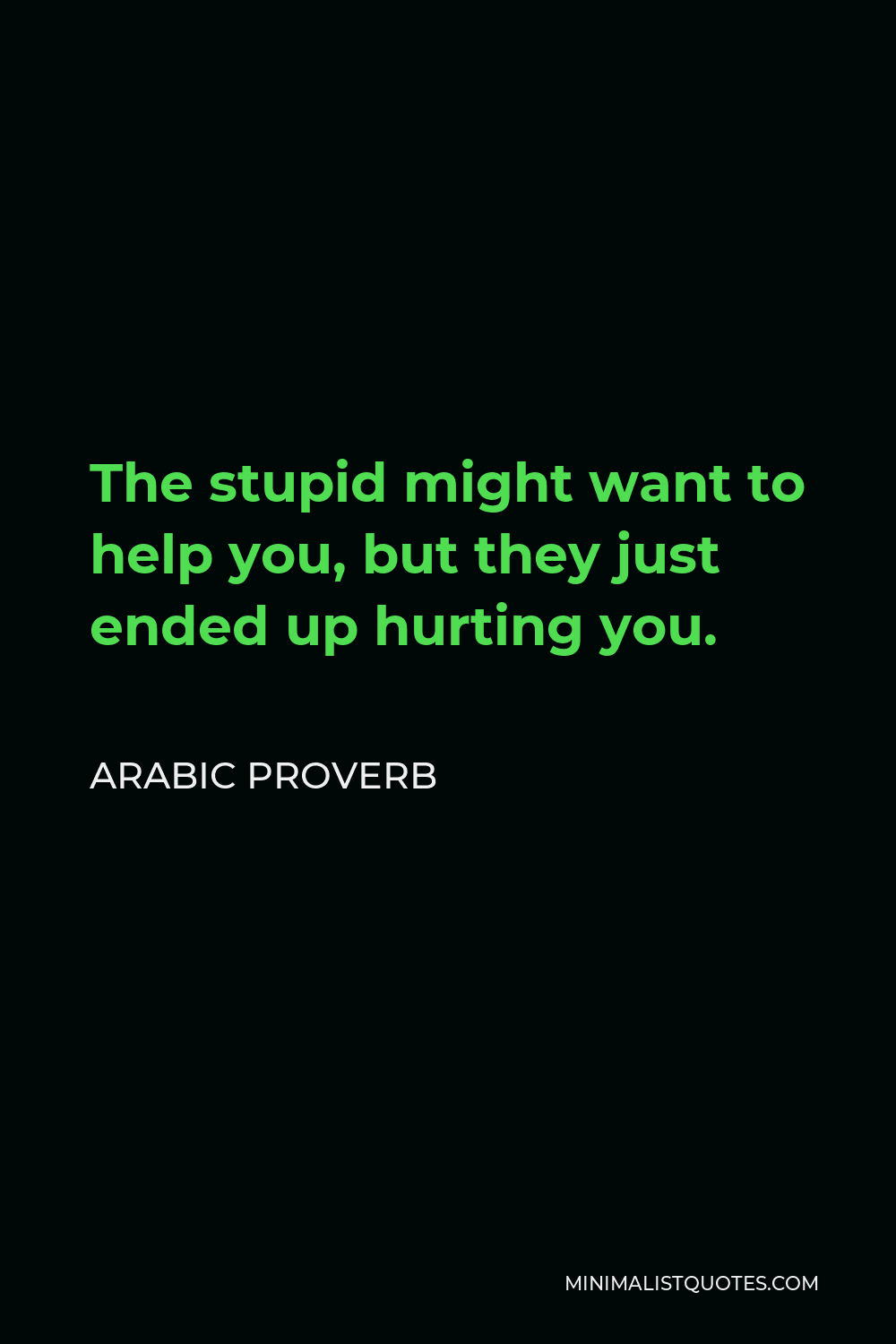 Arabic Proverb Quote - The stupid might want to help you, but they just ended up hurting you.
