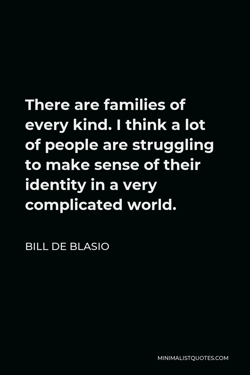 Bill de Blasio Quote - There are families of every kind. I think a lot of people are struggling to make sense of their identity in a very complicated world.