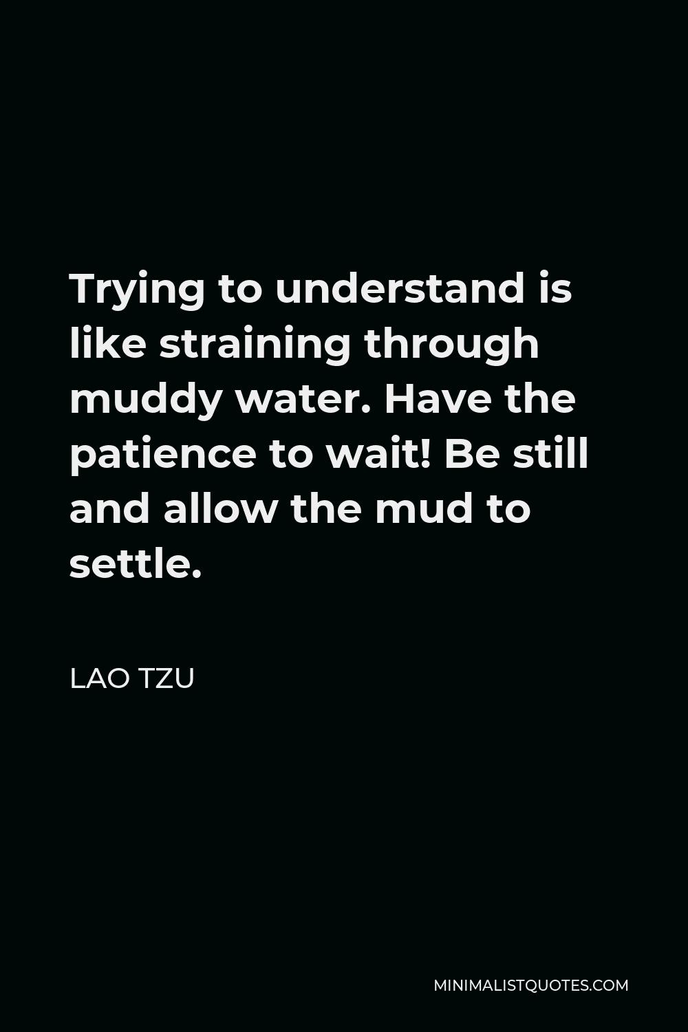 Lao Tzu Quote Trying To Understand Is Like Straining Through Muddy Water Have The Patience To Wait Be Still And Allow The Mud To Settle