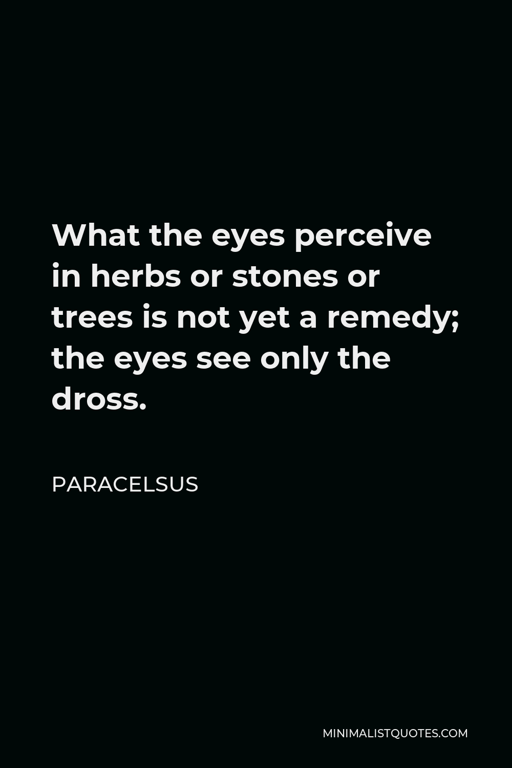 Paracelsus Quote - What the eyes perceive in herbs or stones or trees is not yet a remedy; the eyes see only the dross.