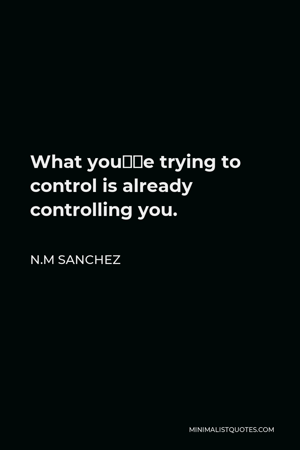 N.M Sanchez Quote - What you’re trying to control is already controlling you.