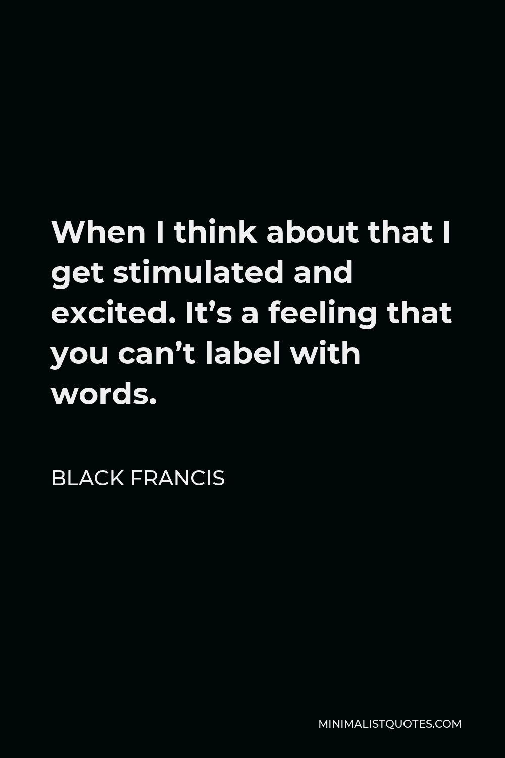 Black Francis Quote - When I think about that I get stimulated and excited. It’s a feeling that you can’t label with words.