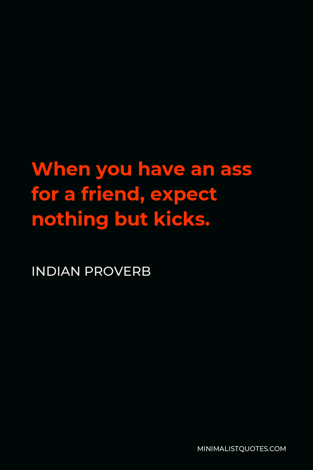 Indian Proverb Quote - When you have an ass for a friend, expect nothing but kicks.