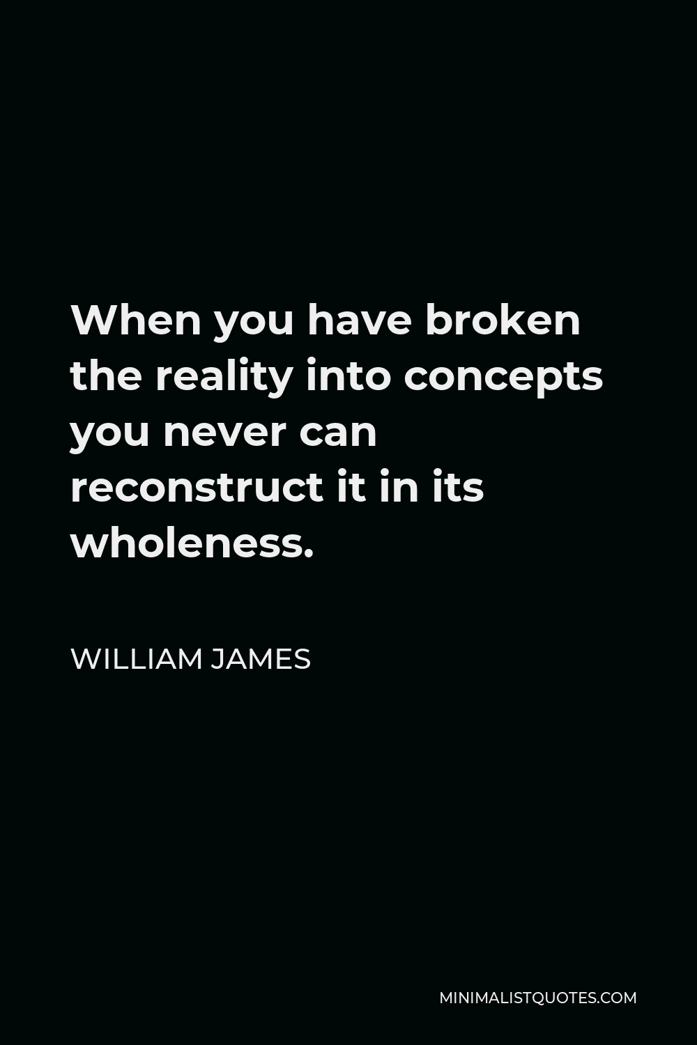 William James Quote - When you have broken the reality into concepts you never can reconstruct it in its wholeness.