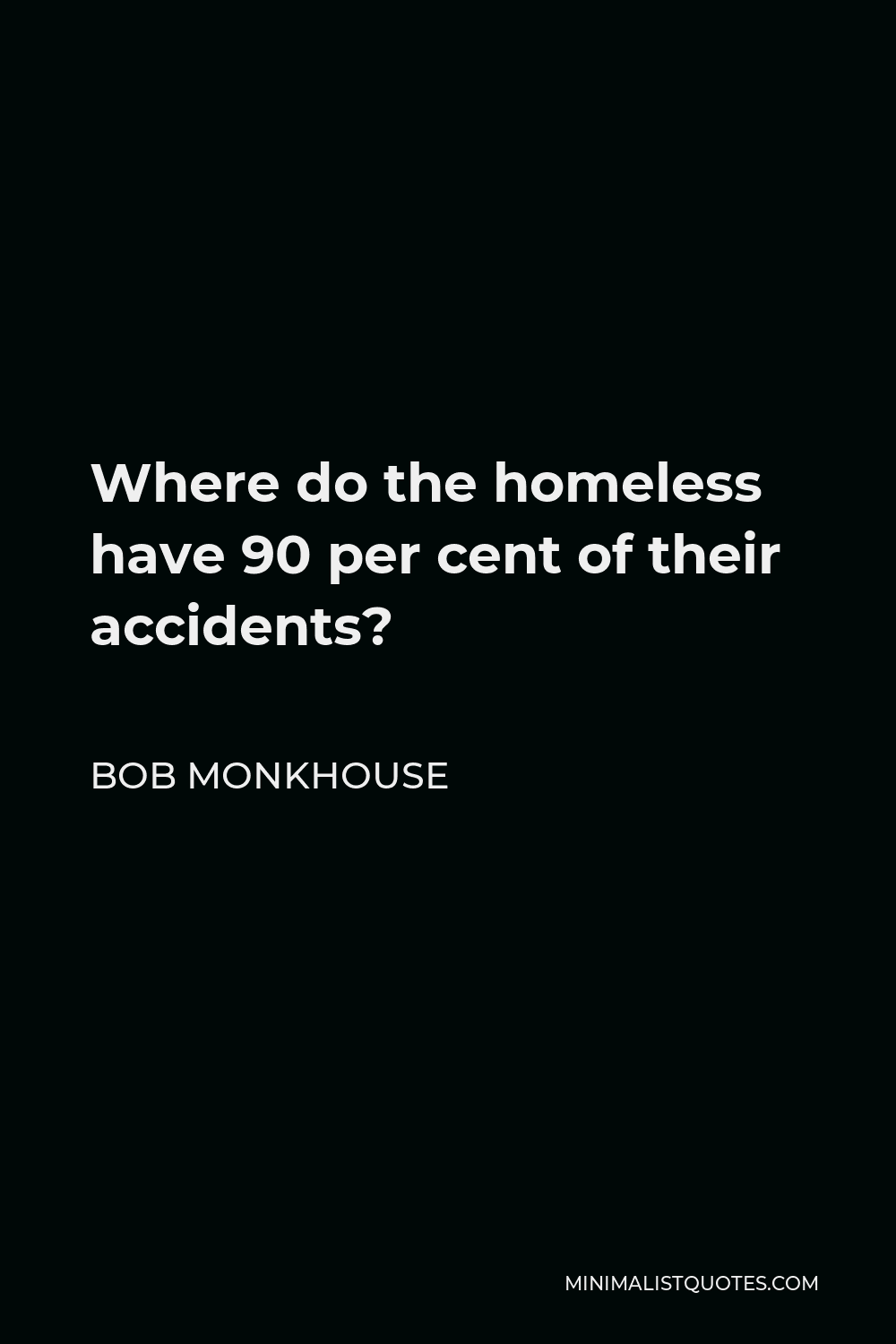 Bob Monkhouse Quote - Where do the homeless have 90 per cent of their accidents?
