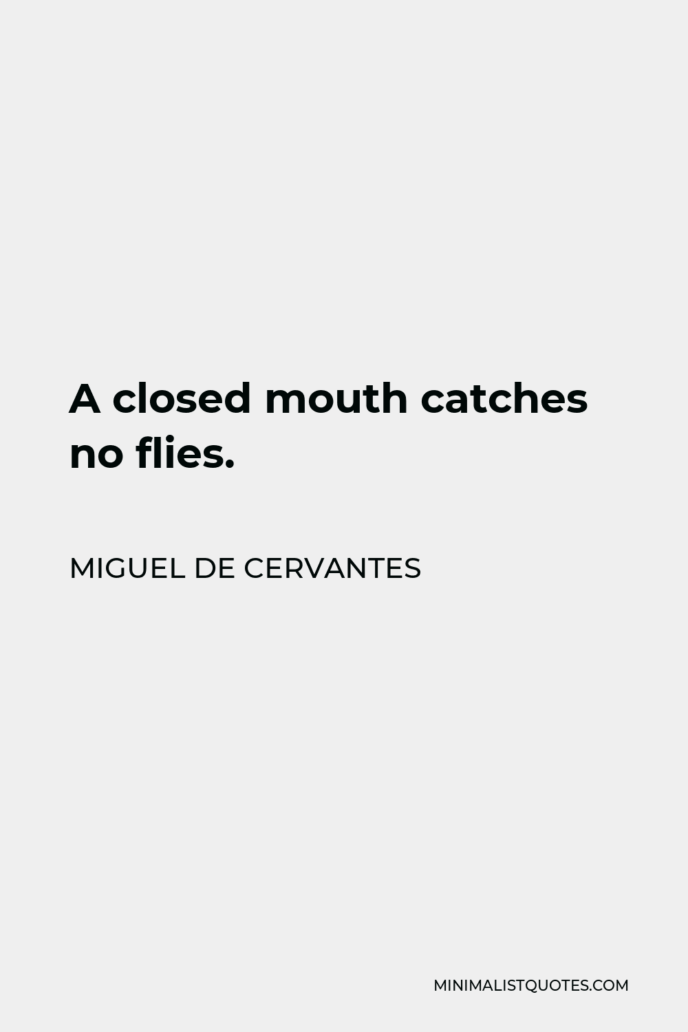 Miguel de Cervantes Quote - A closed mouth catches no flies.