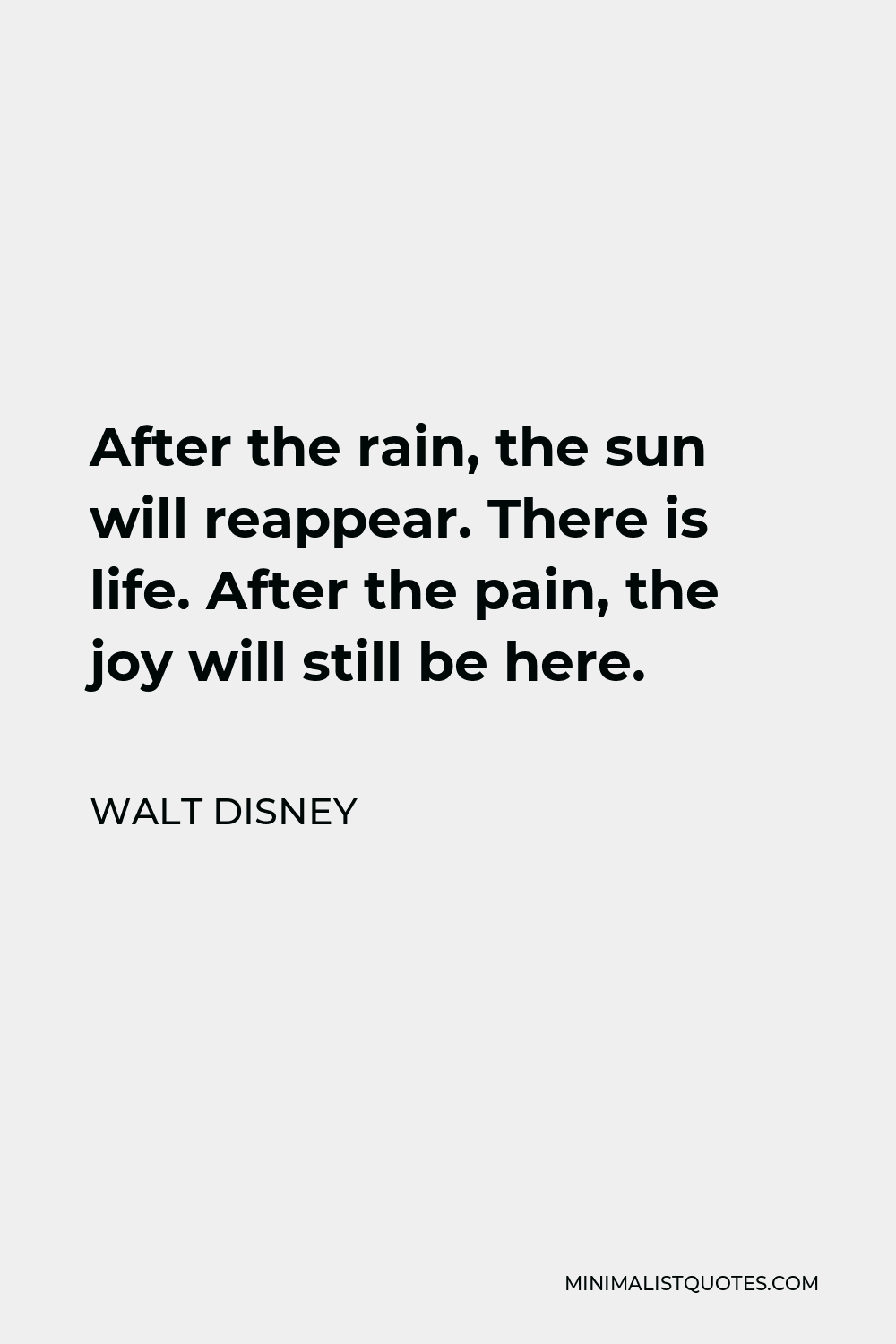 Walt Disney Quote: After the rain, the sun will reappear. There is life ...