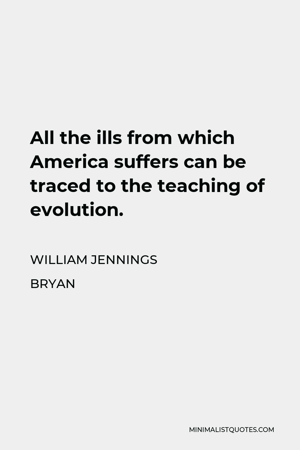 William Jennings Bryan Quote - All the ills from which America suffers can be traced to the teaching of evolution.
