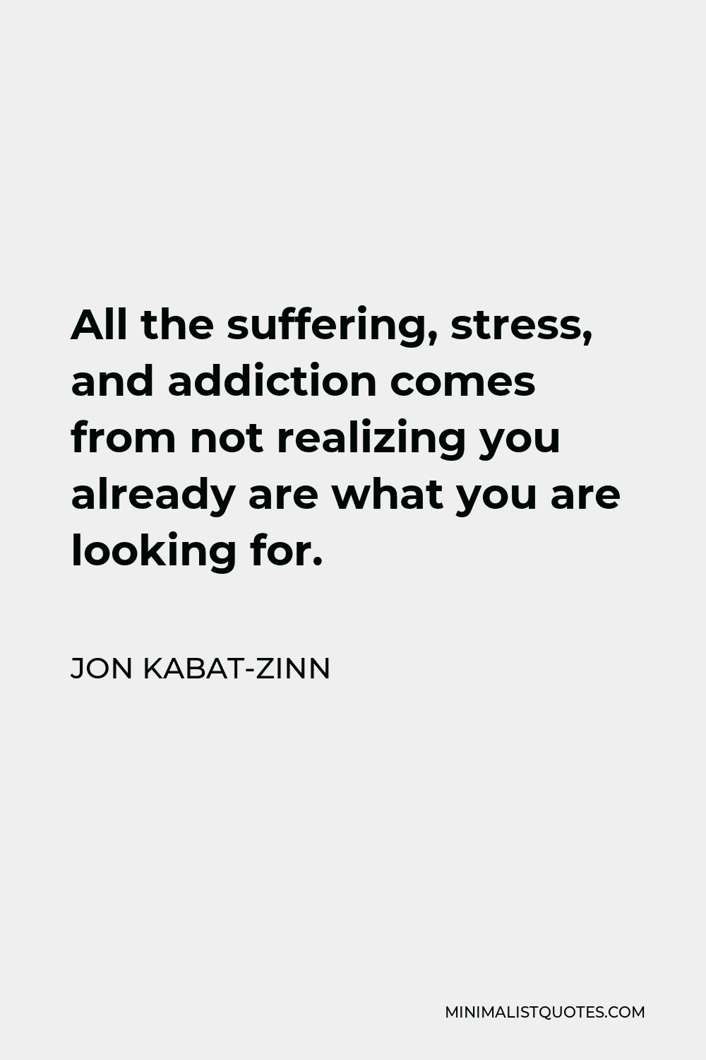Jon Kabat-Zinn Quote - All the suffering, stress, and addiction comes from not realizing you already are what you are looking for.