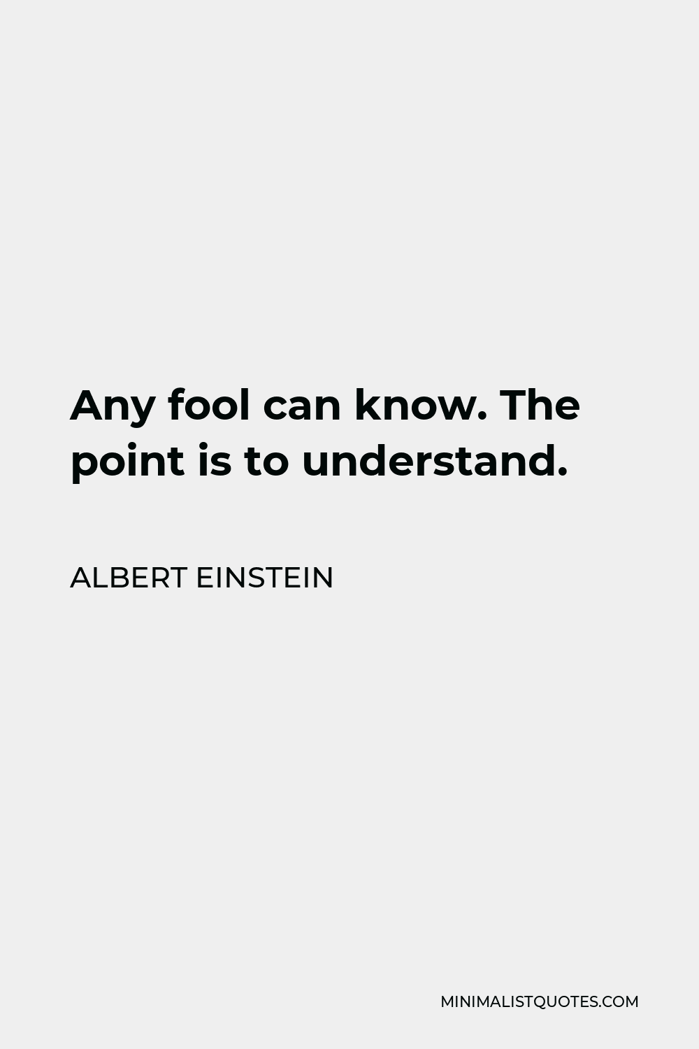 Albert Einstein Quote - Any fool can know. The point is to understand.