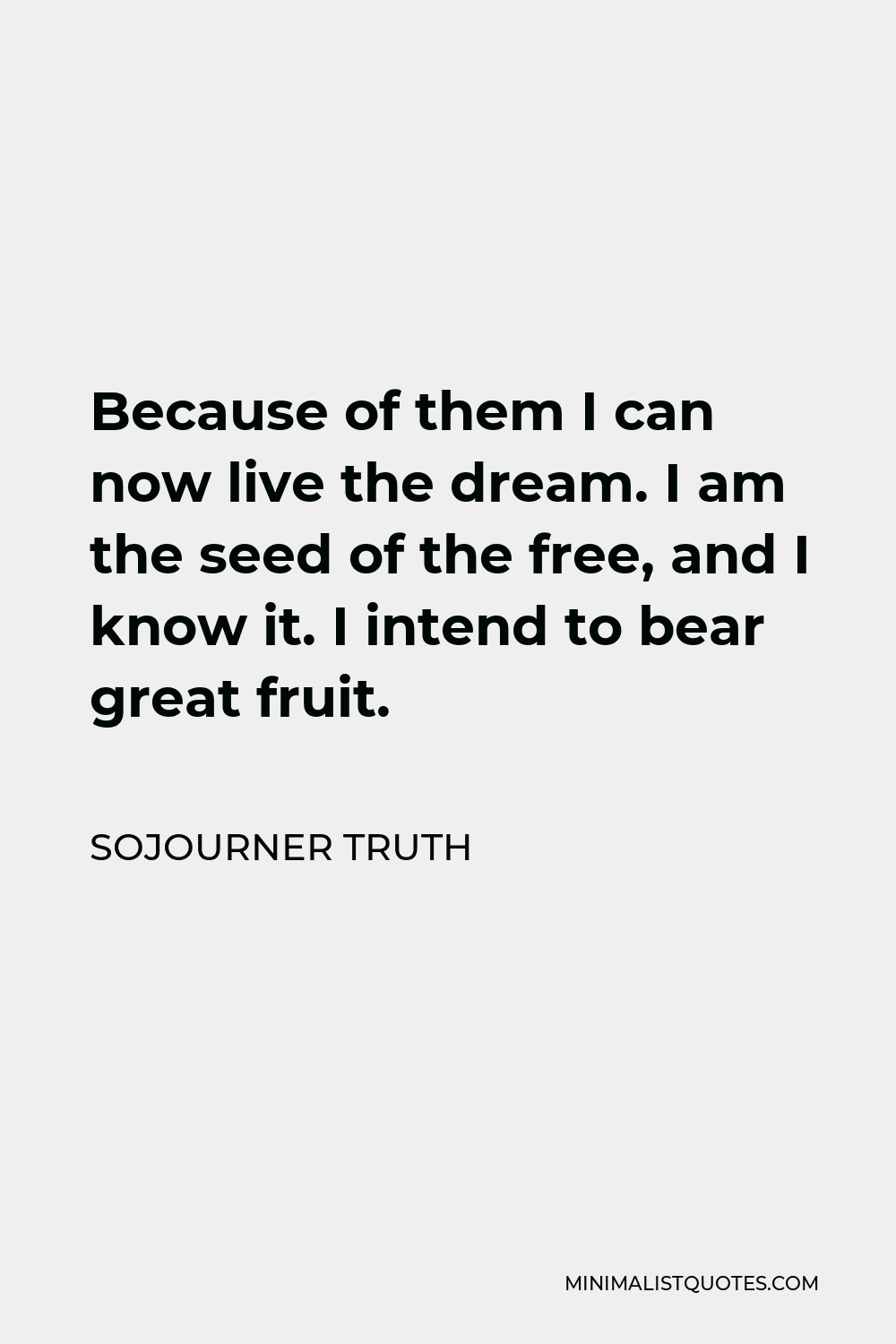 Sojourner Truth Quote - Because of them I can now live the dream. I am the seed of the free, and I know it. I intend to bear great fruit.