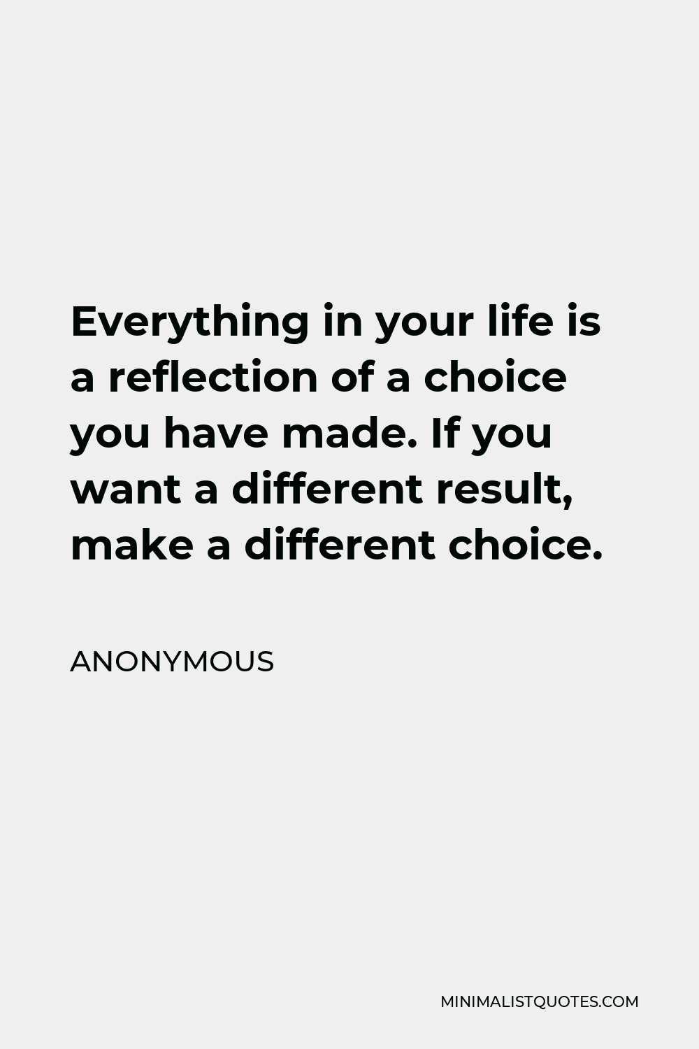 Anonymous Quote - Everything in your life is a reflection of a choice you have made. If you want a different result, make a different choice.