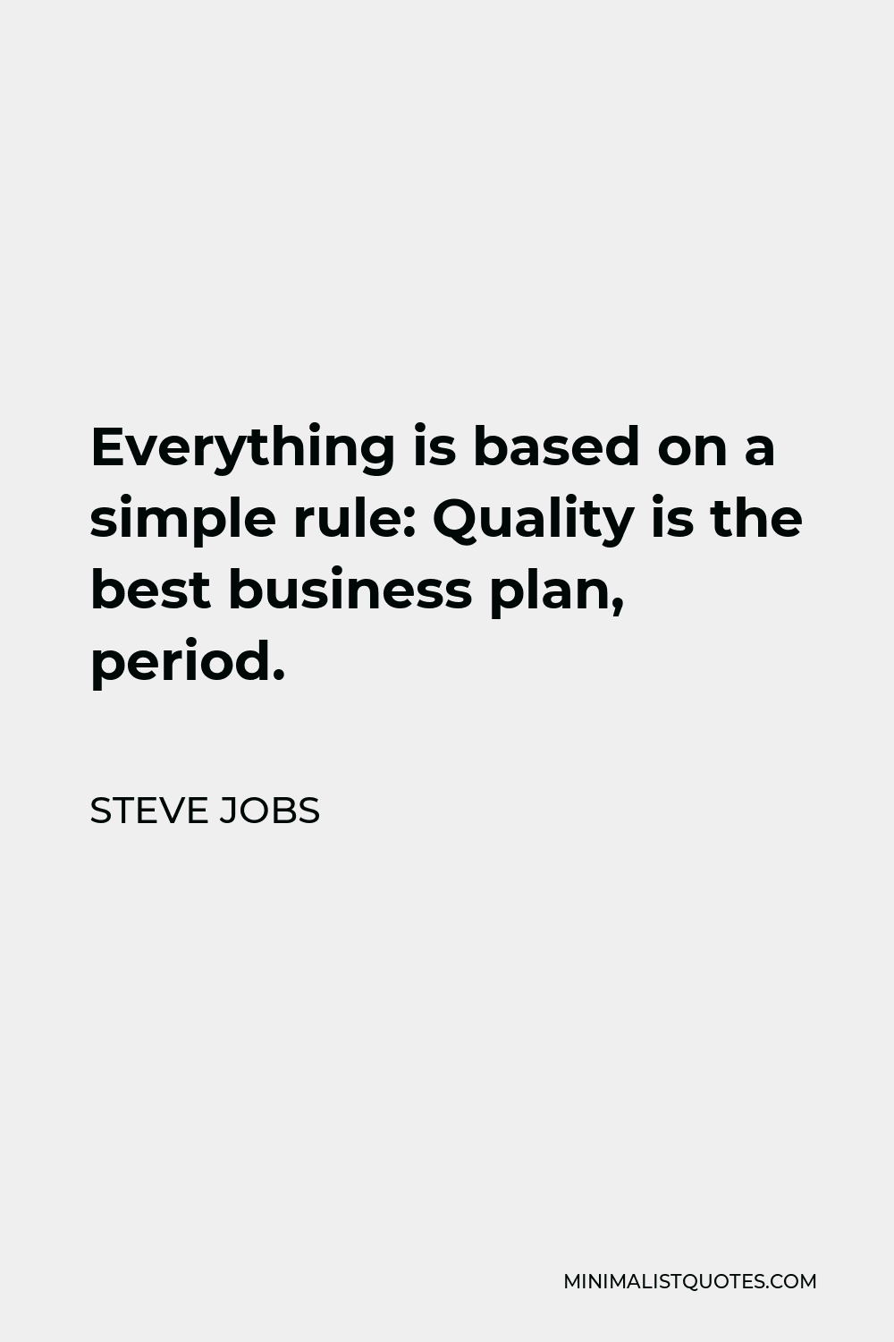 Steve Jobs Quote - Everything is based on a simple rule: Quality is the best business plan, period.