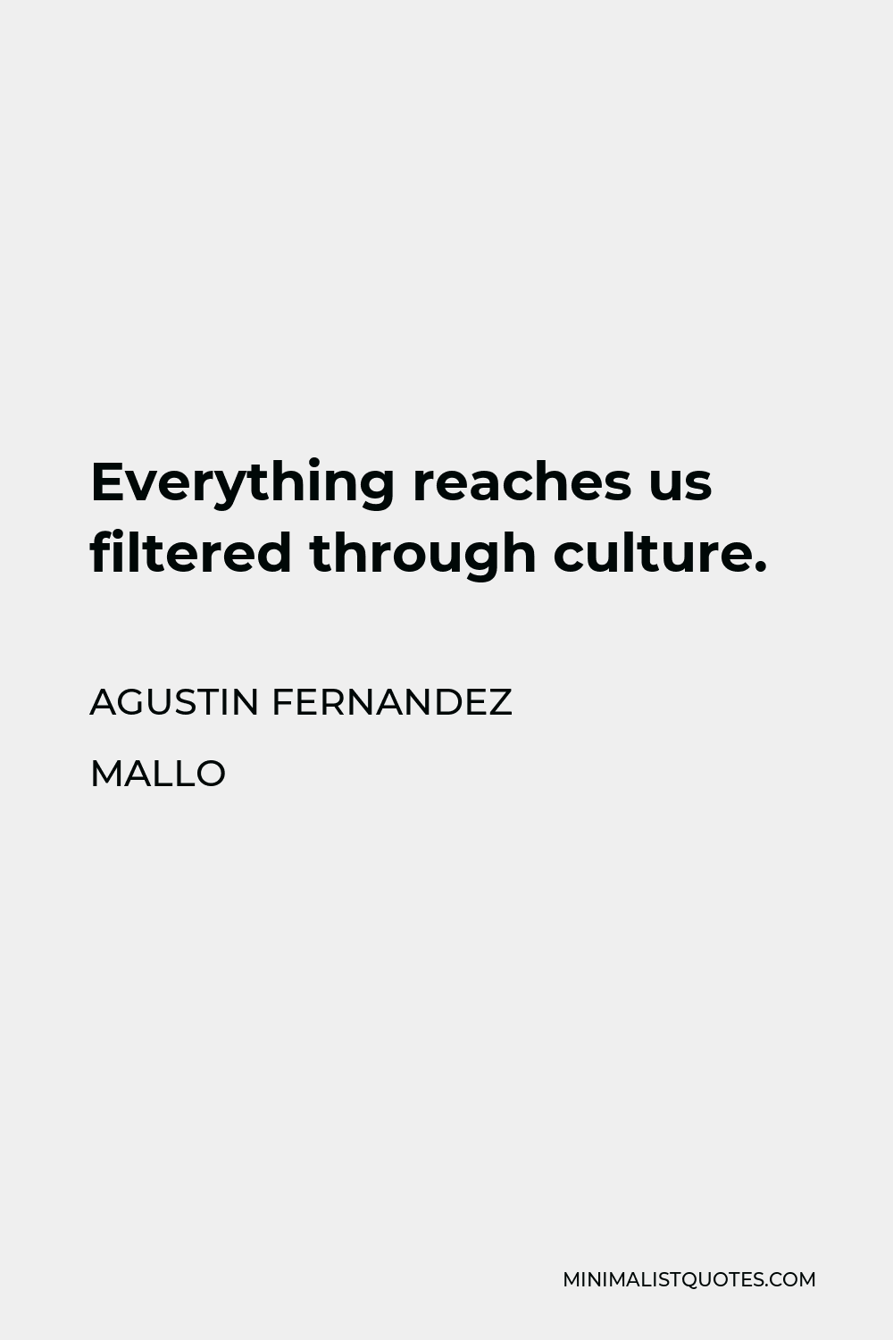 Agustin Fernandez Mallo Quote - Everything reaches us filtered through culture.