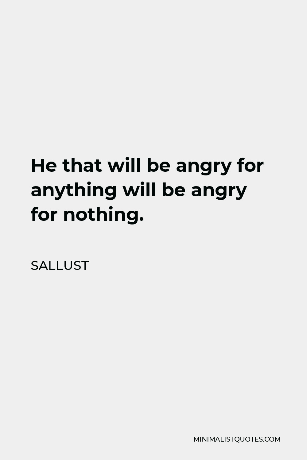 Sallust Quote - He that will be angry for anything will be angry for nothing.