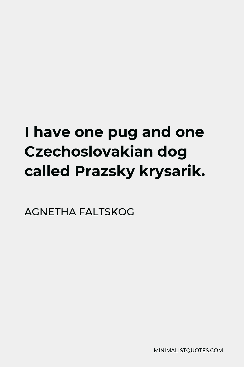 Agnetha Faltskog Quote - I have one pug and one Czechoslovakian dog called Prazsky krysarik.