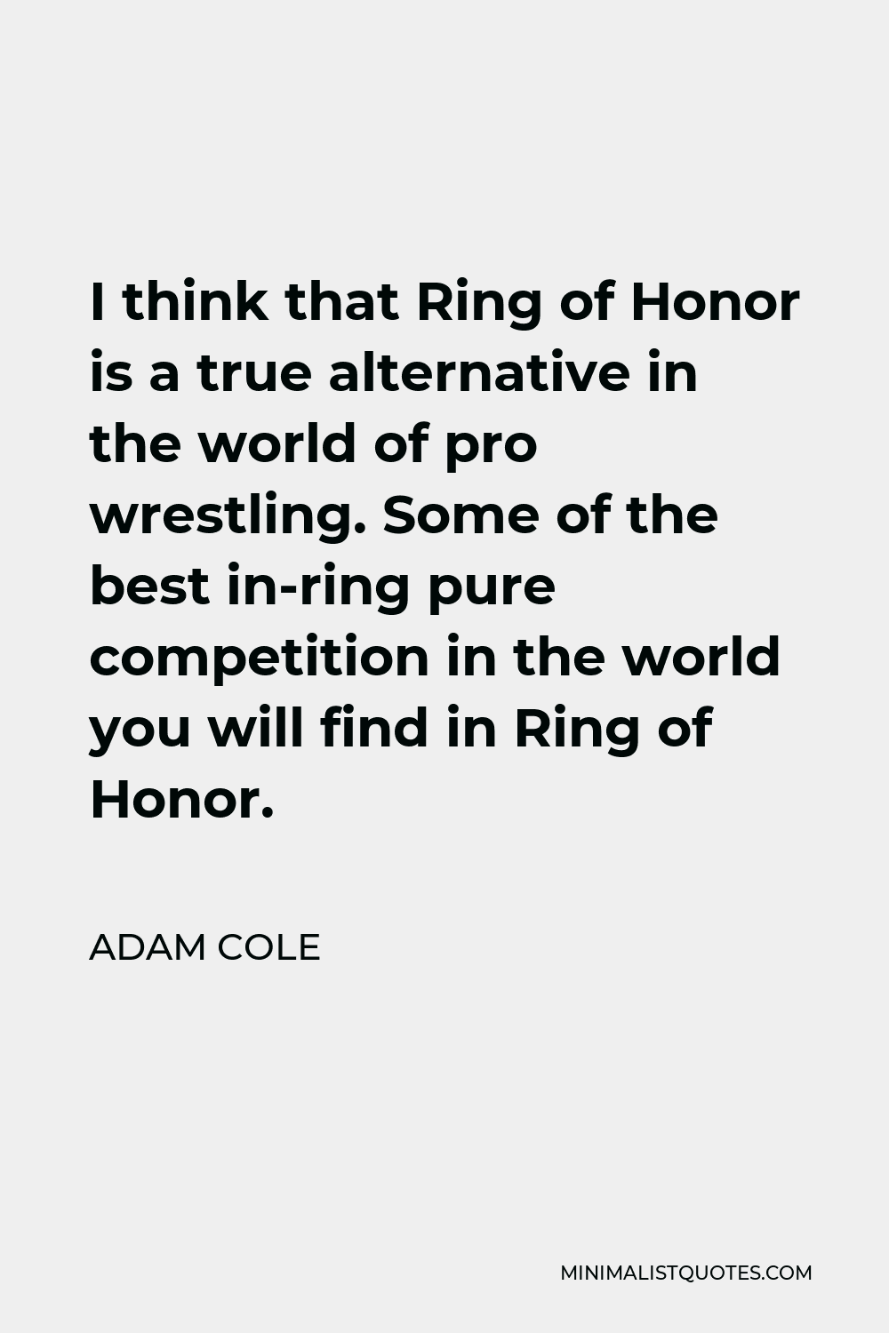 Adam Cole Quote - I think that Ring of Honor is a true alternative in the world of pro wrestling. Some of the best in-ring pure competition in the world you will find in Ring of Honor.