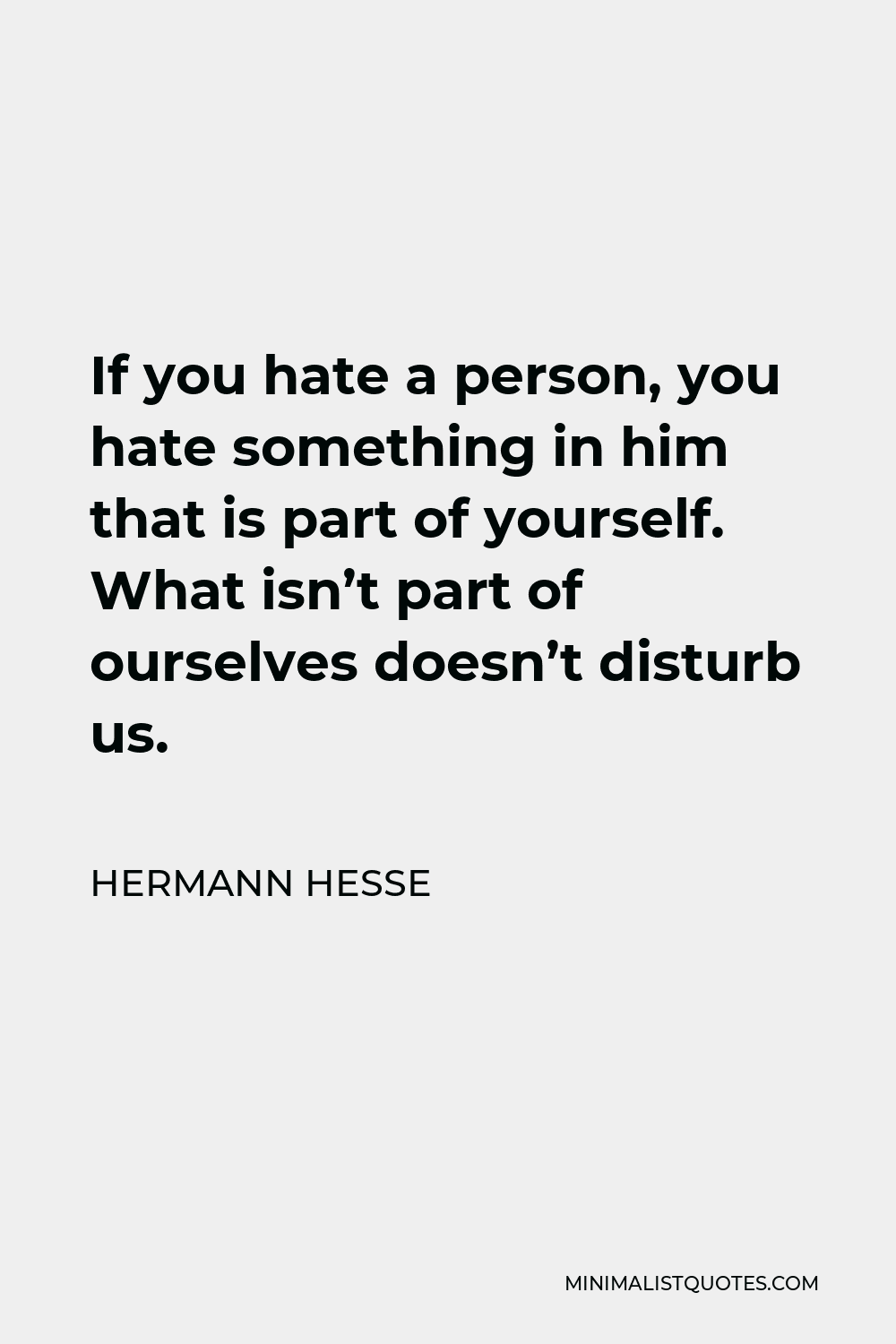 Hermann Hesse Quote - If you hate a person, you hate something in him that is part of yourself. What isn’t part of ourselves doesn’t disturb us.