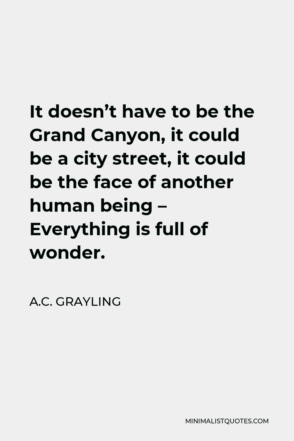A.C. Grayling Quote - It doesn’t have to be the Grand Canyon, it could be a city street, it could be the face of another human being – Everything is full of wonder.
