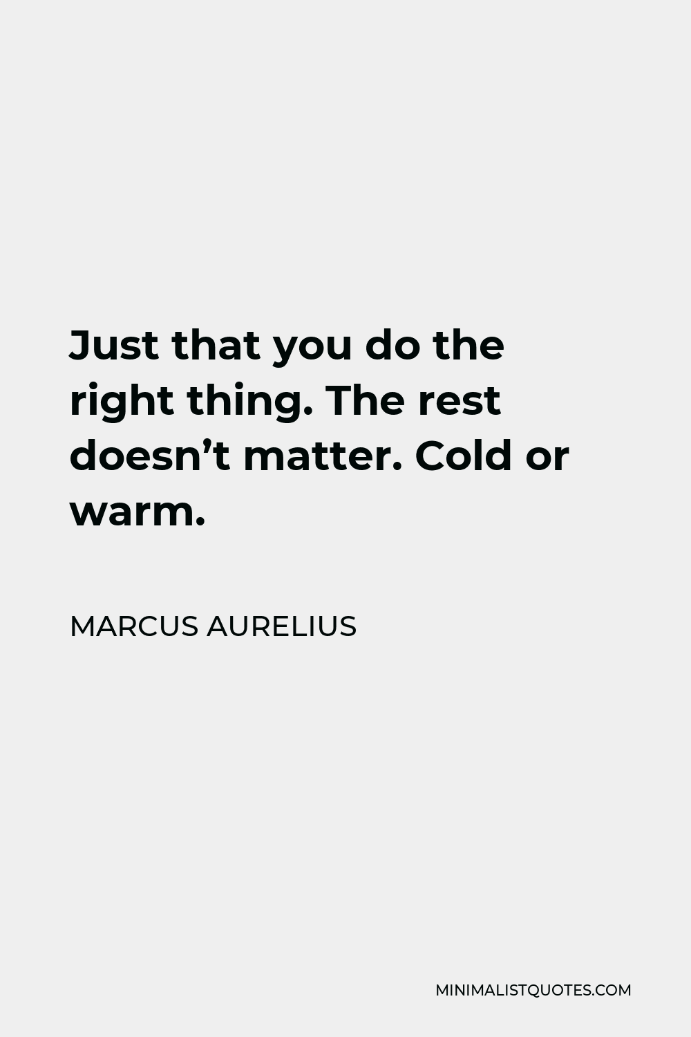 Marcus Aurelius Quote - Just that you do the right thing. The rest doesn’t matter. Cold or warm.