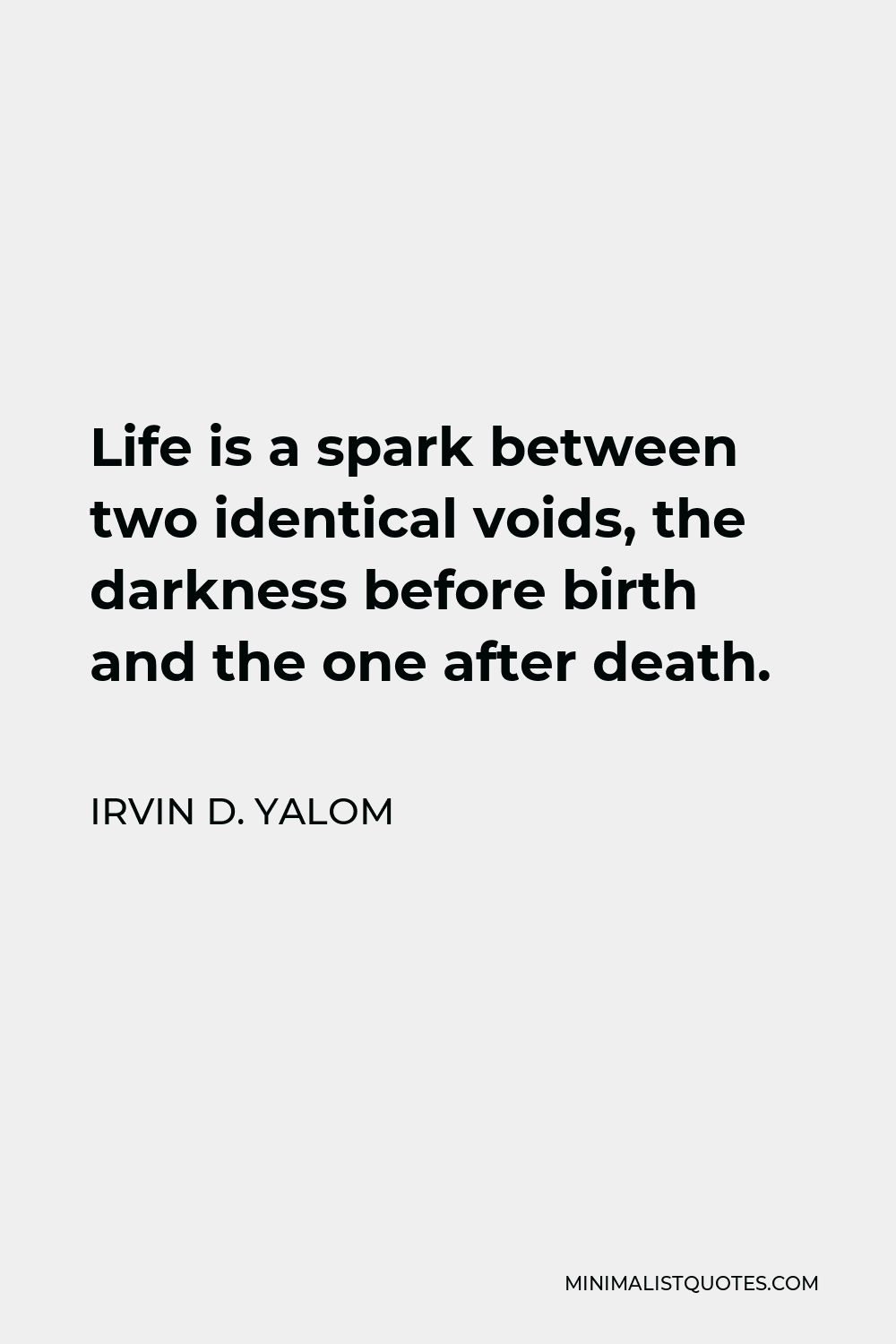 Irvin D. Yalom Quote - Life is a spark between two identical voids, the darkness before birth and the one after death.