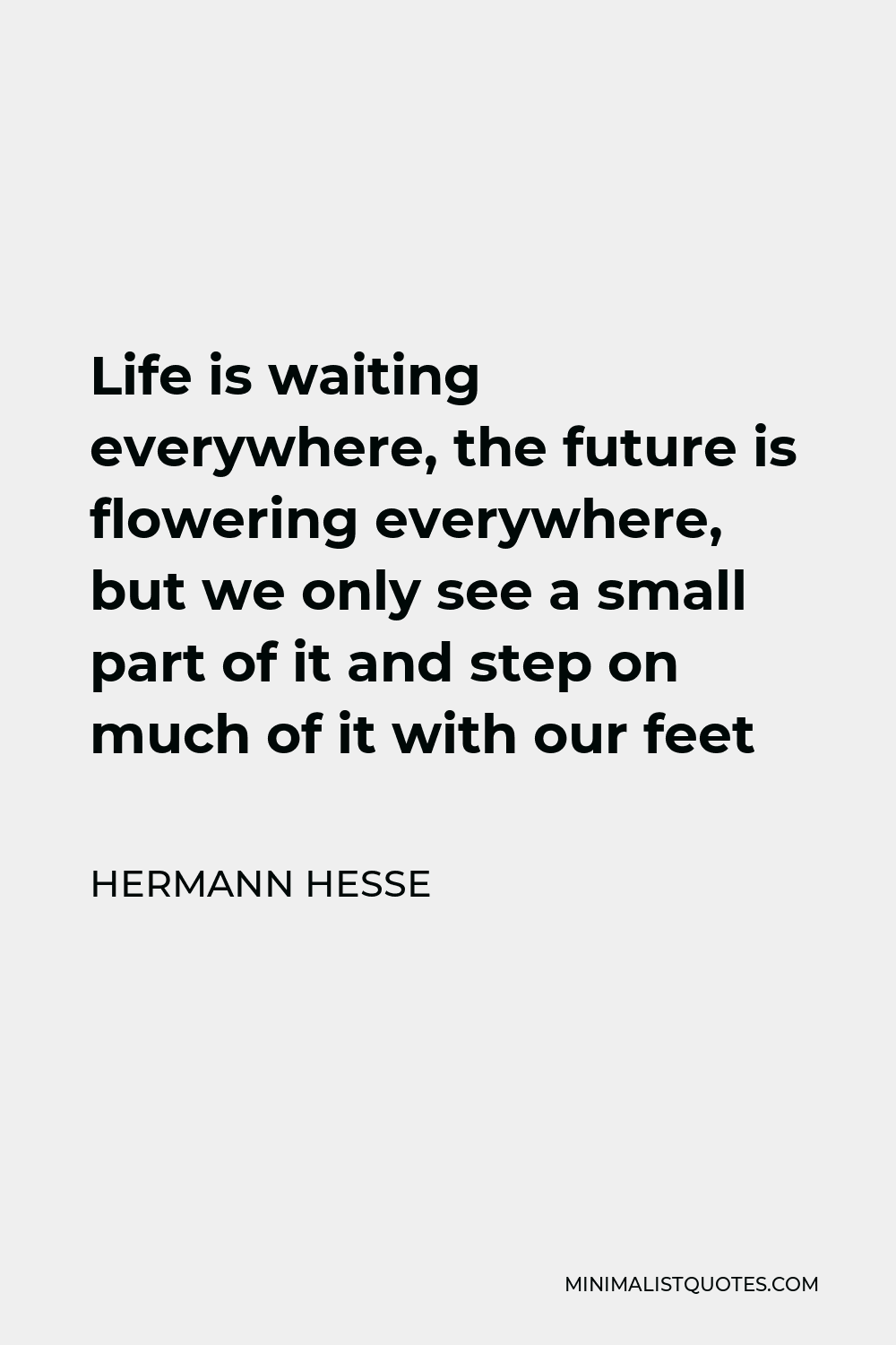 Hermann Hesse Quote - Life is waiting everywhere, the future is flowering everywhere, but we only see a small part of it and step on much of it with our feet