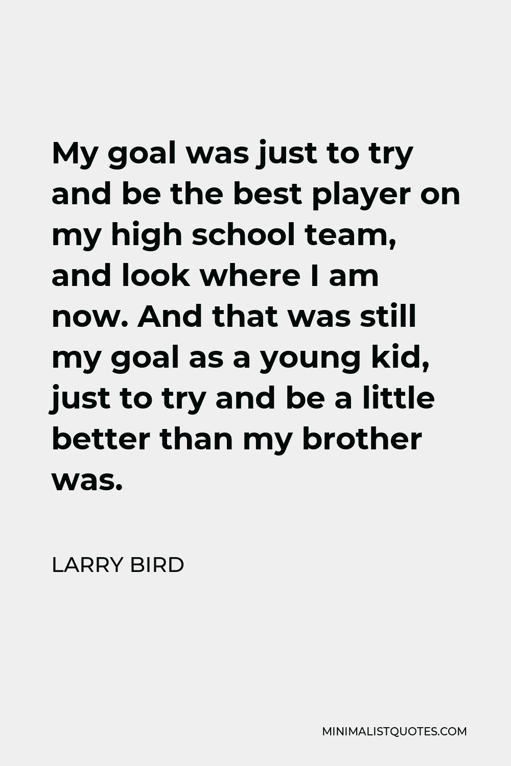 Larry Bird Quote - My goal was just to try and be the best player on my high school team, and look where I am now. And that was still my goal as a young kid, just to try and be a little better than my brother was.