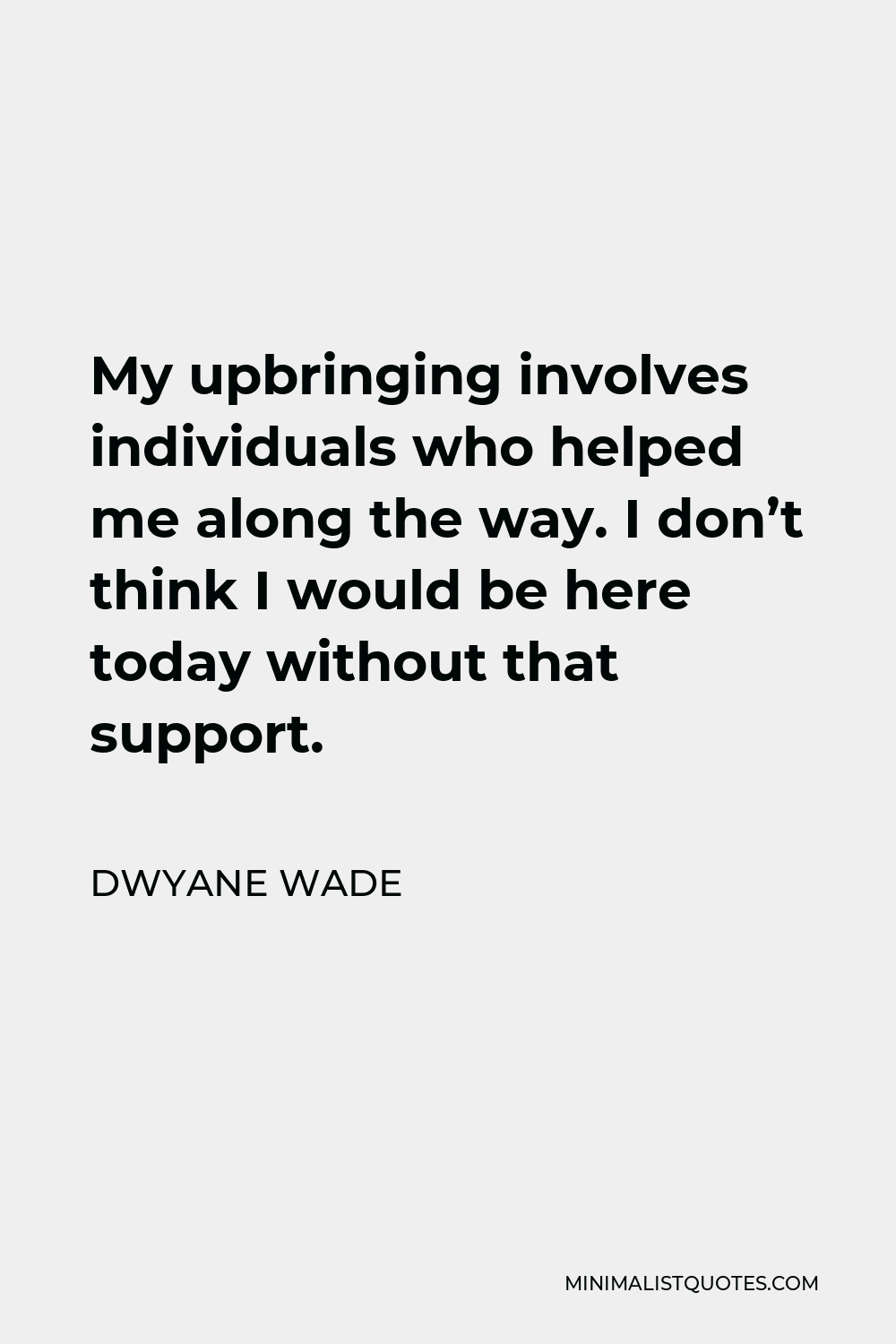 Dwyane Wade Quote - My upbringing involves individuals who helped me along the way. I don’t think I would be here today without that support.