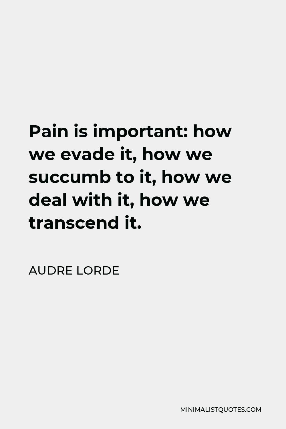 Audre Lorde Quote - Pain is important: how we evade it, how we succumb to it, how we deal with it, how we transcend it.