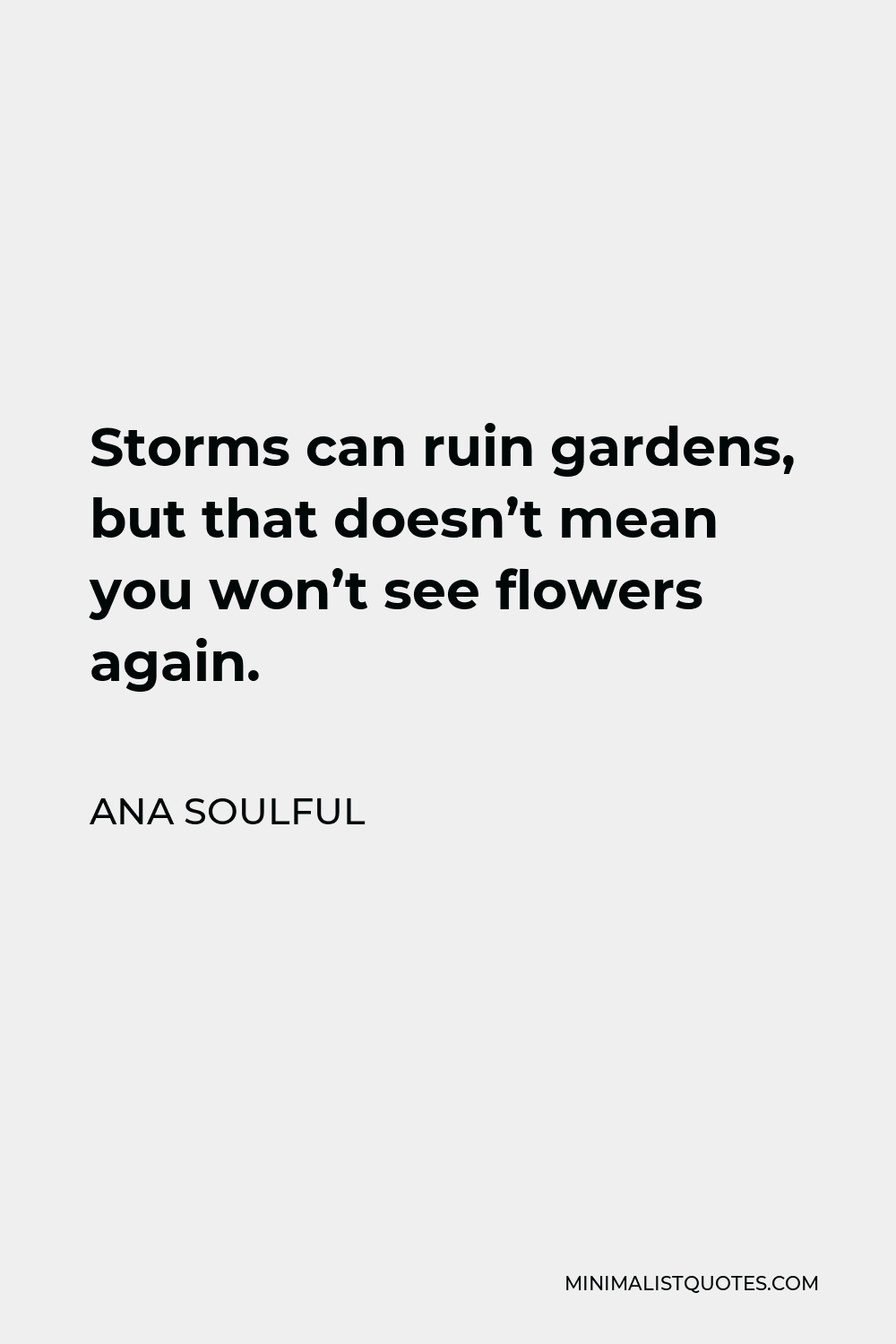 Ana Soulful Quote - Storms can ruin gardens, but that doesn’t mean you won’t see flowers again.