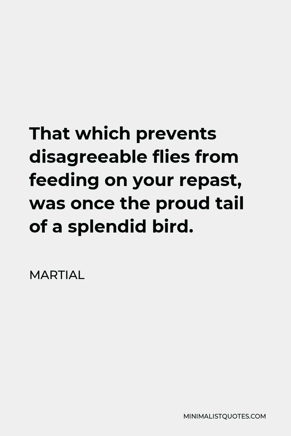 Martial Quote - That which prevents disagreeable flies from feeding on your repast, was once the proud tail of a splendid bird.