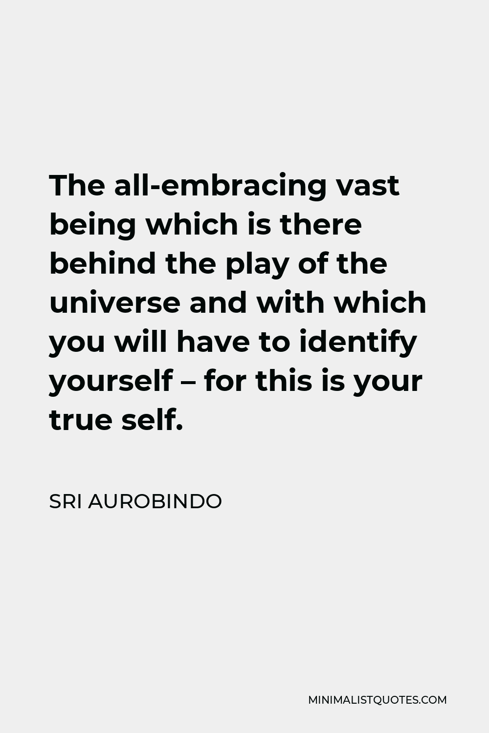 Sri Aurobindo Quote - The all-embracing vast being which is there behind the play of the universe and with which you will have to identify yourself – for this is your true self.