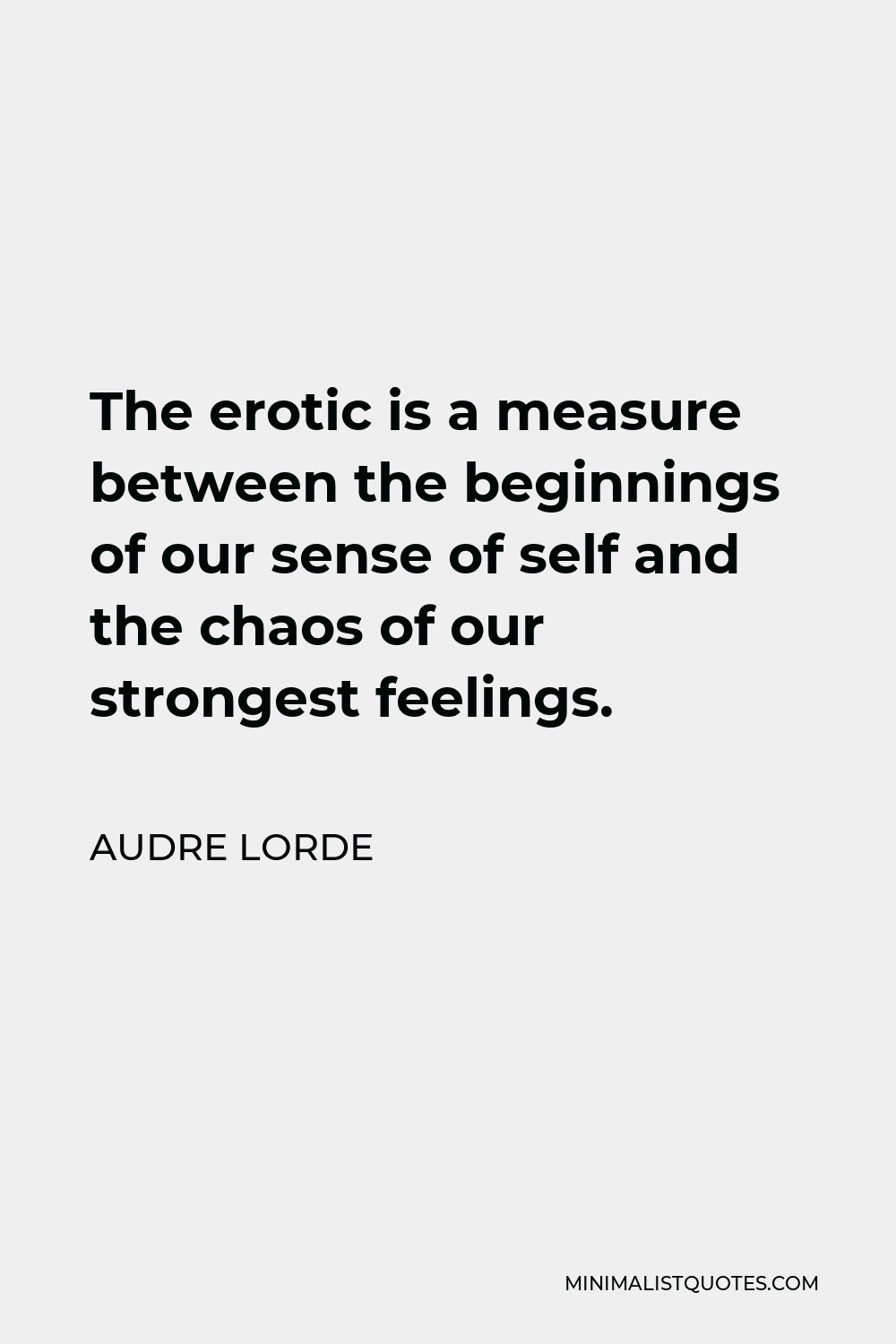 Audre Lorde Quote - The erotic is a measure between the beginnings of our sense of self and the chaos of our strongest feelings.