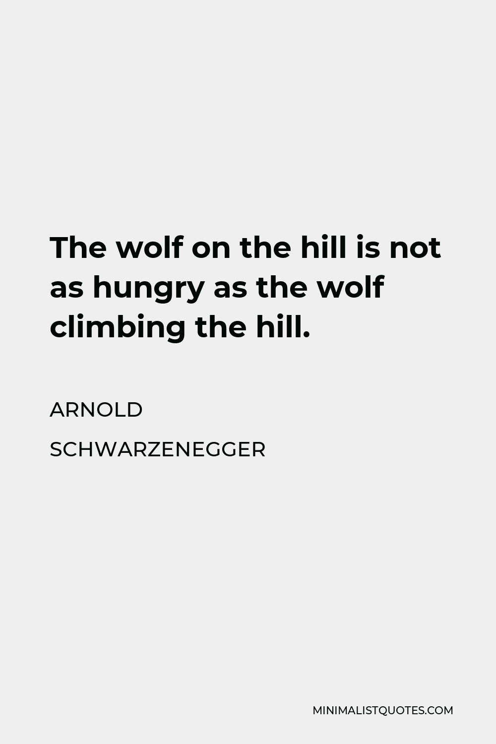 Arnold Schwarzenegger Quote - The wolf on the hill is not as hungry as the wolf climbing the hill.