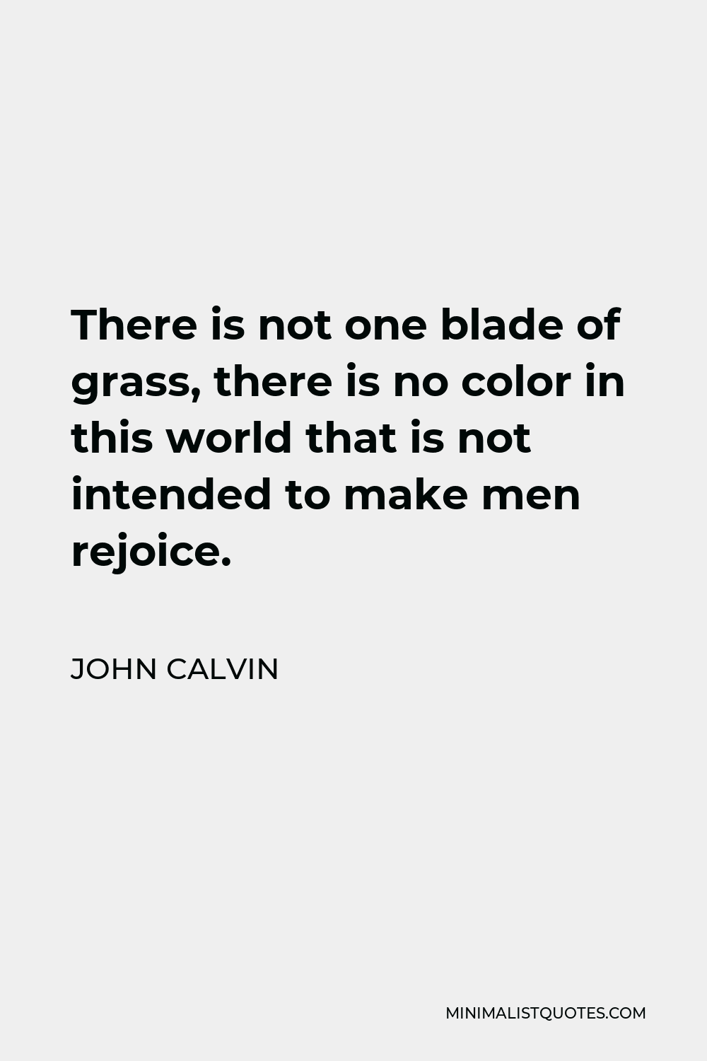 John Calvin Quote - There is not one blade of grass, there is no color in this world that is not intended to make men rejoice.