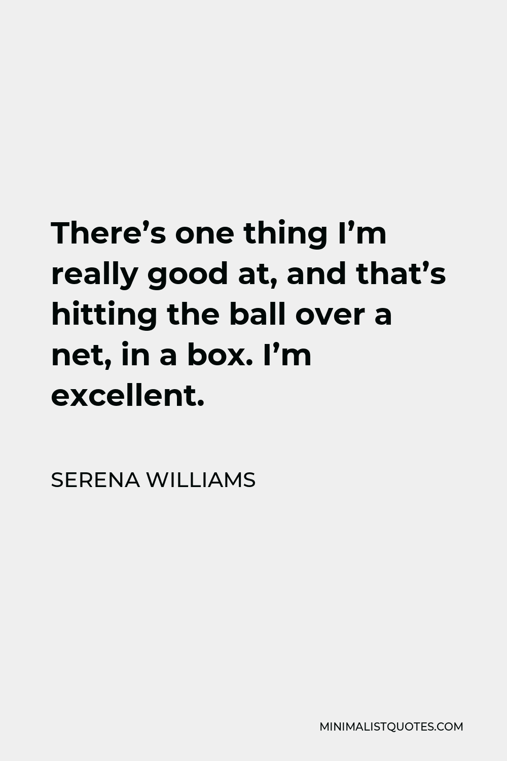 Serena Williams Quote - There’s one thing I’m really good at, and that’s hitting the ball over a net, in a box. I’m excellent.