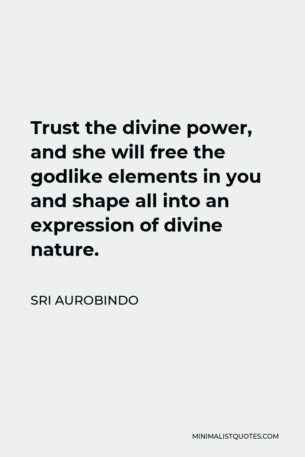 Sri Aurobindo Quote - Trust the divine power, and she will free the godlike elements in you and shape all into an expression of divine nature.