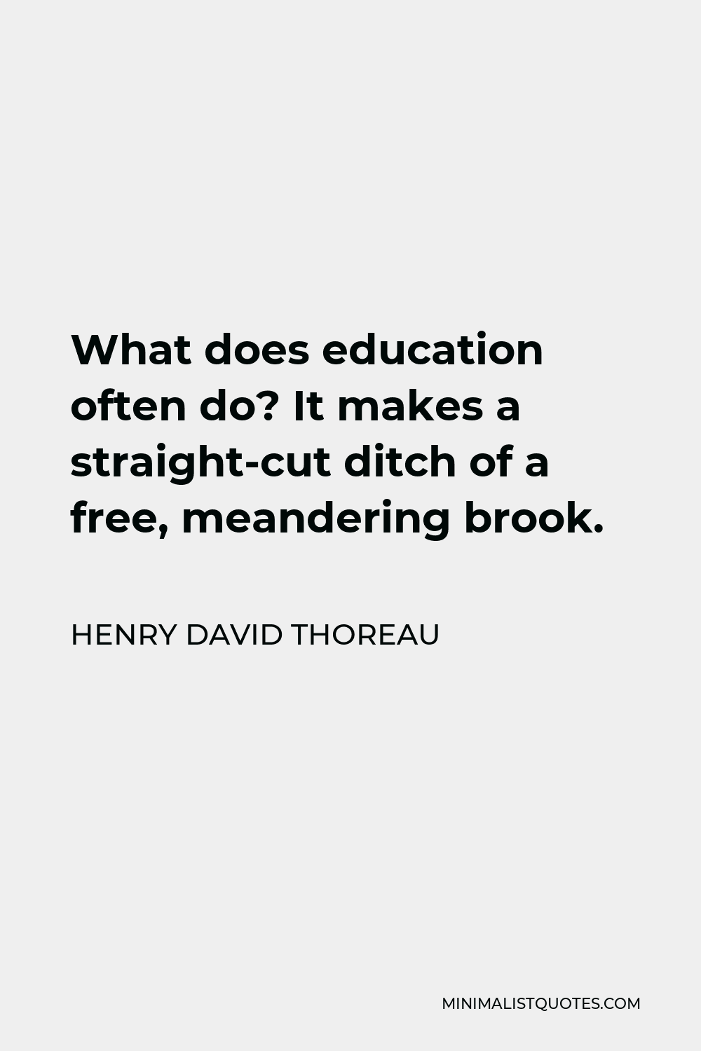 Henry David Thoreau Quote - What does education often do? It makes a straight-cut ditch of a free, meandering brook.