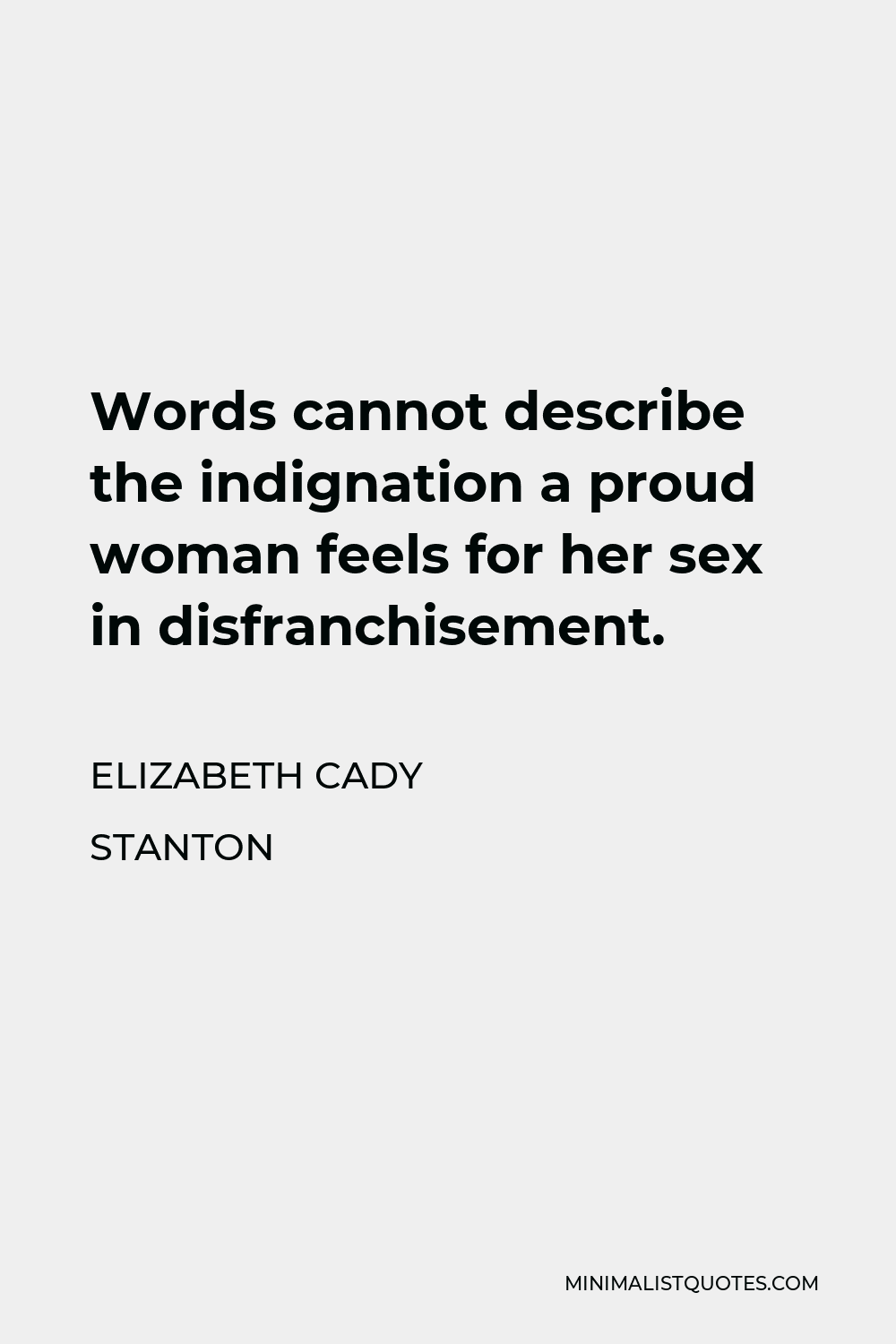 Elizabeth Cady Stanton Quote - Words cannot describe the indignation a proud woman feels for her sex in disfranchisement.