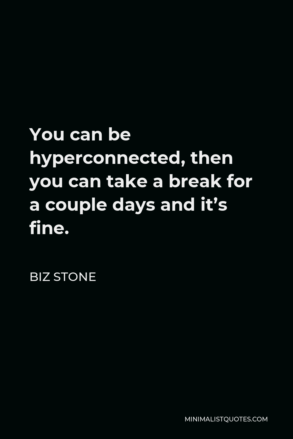 Biz Stone Quote - You can be hyperconnected, then you can take a break for a couple days and it’s fine.