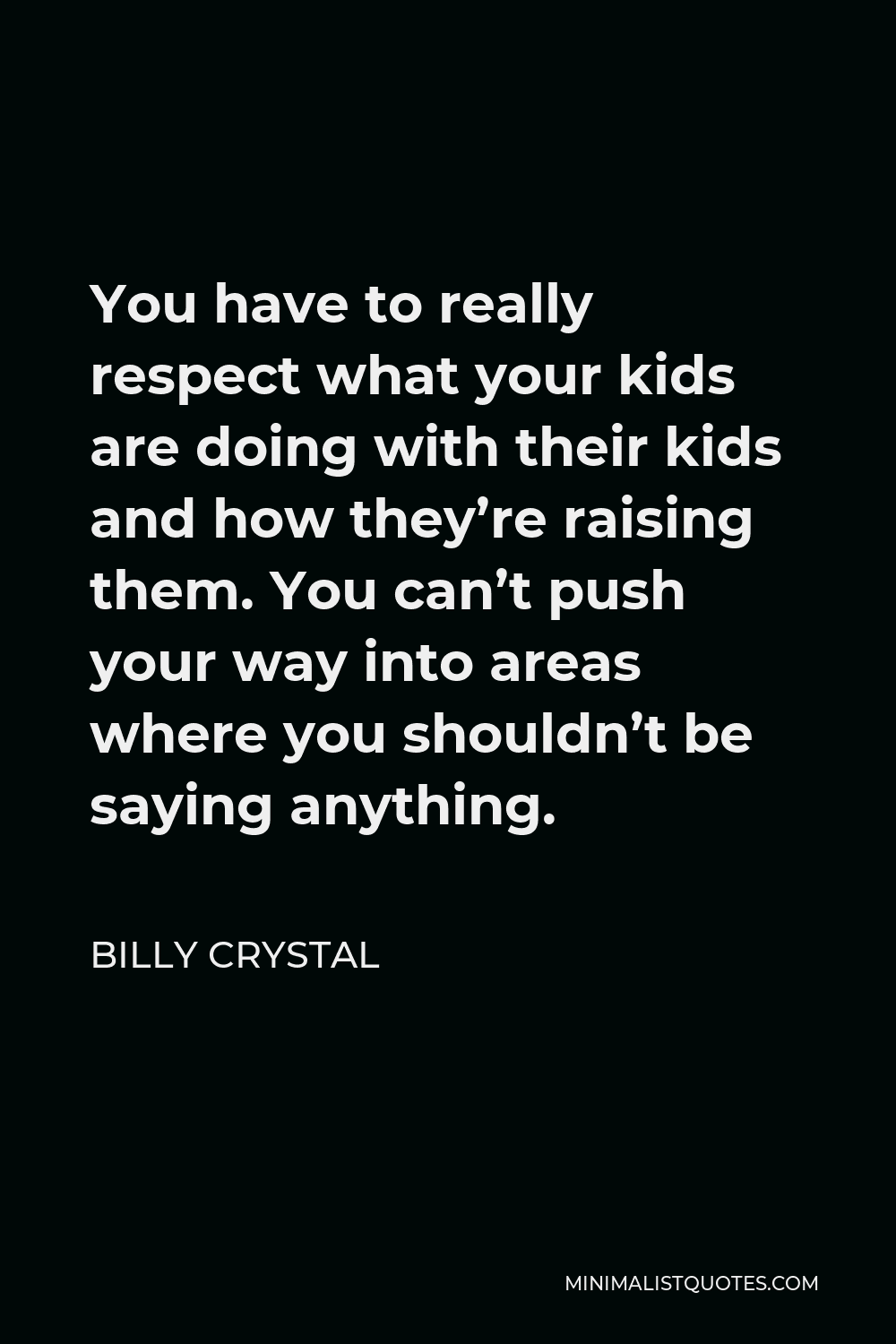 Billy Crystal Quote - You have to really respect what your kids are doing with their kids and how they’re raising them. You can’t push your way into areas where you shouldn’t be saying anything.