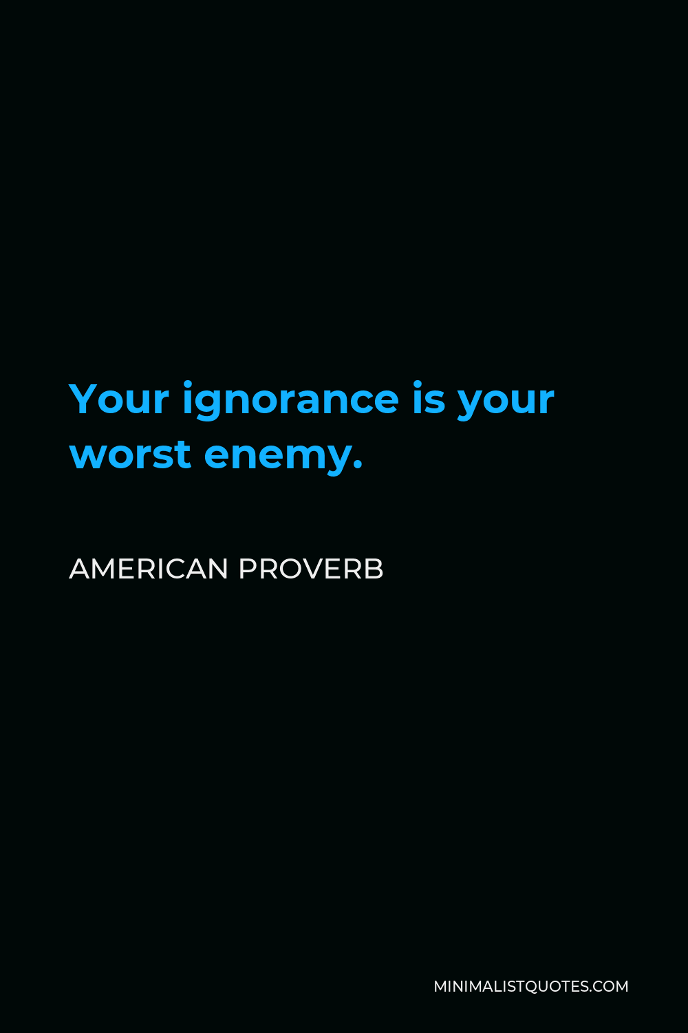 American Proverb Quote - Your ignorance is your worst enemy.