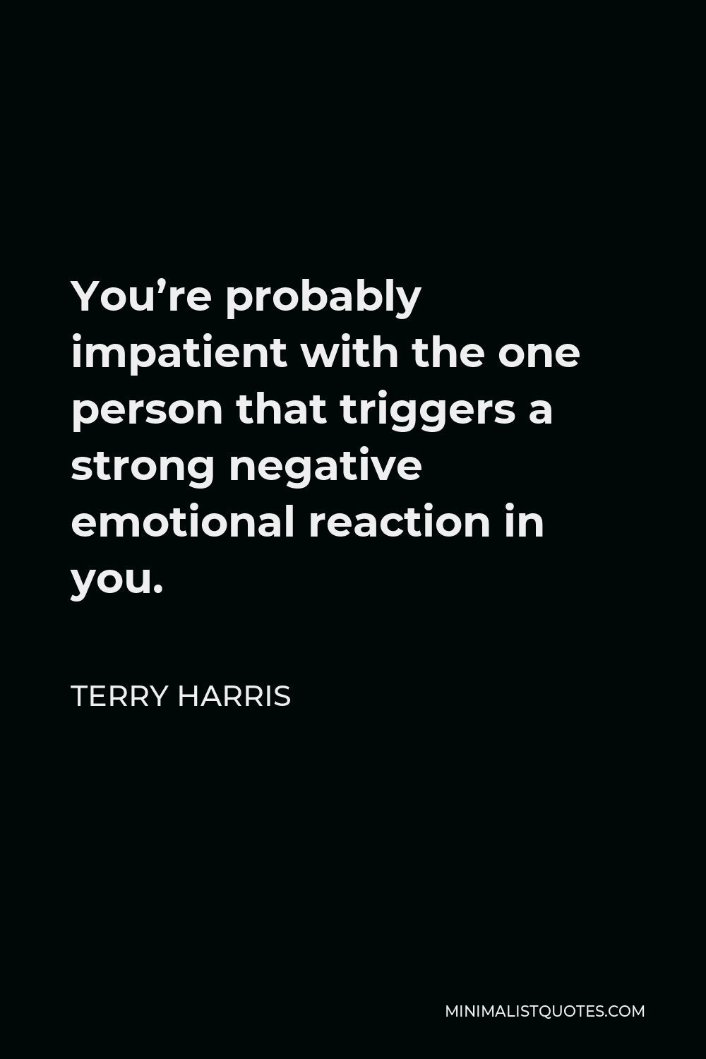 Terry Harris Quote - You’re probably impatient with the one person that triggers a strong negative emotional reaction in you.